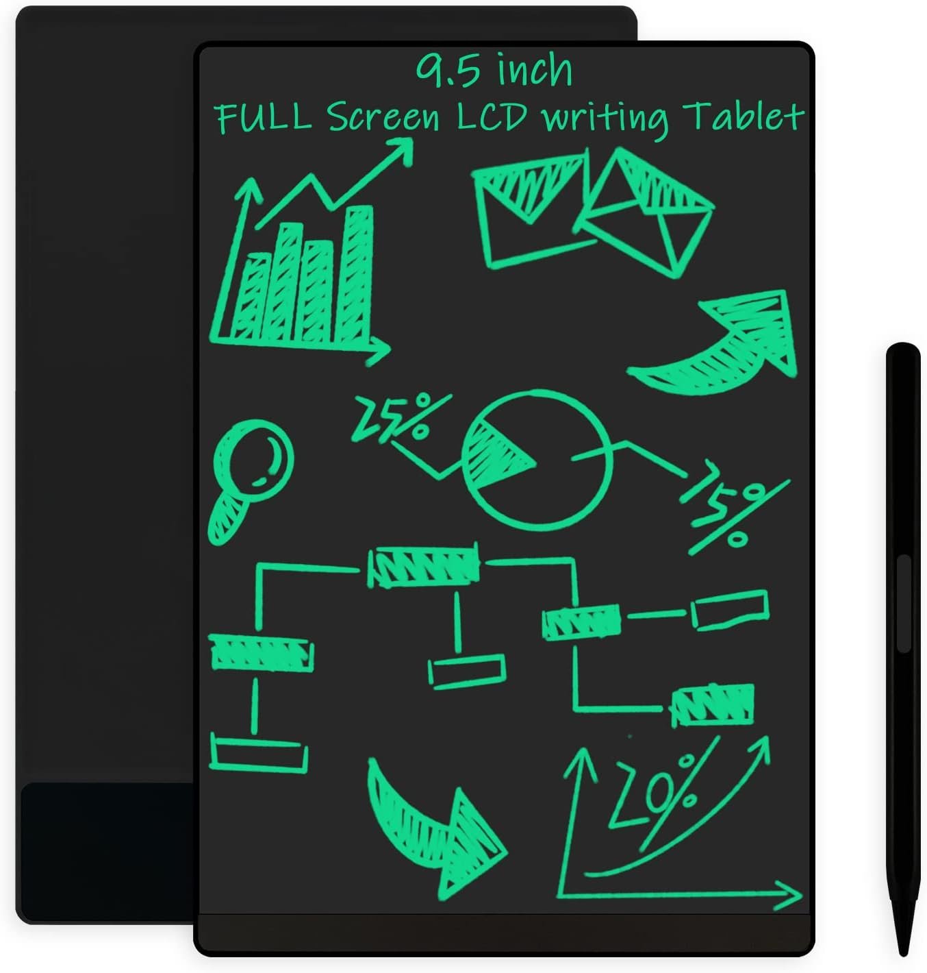 LCD Writing Tablet 9.5 Inch with Magnetic Backing, Ultra-Slim Reusable Electronic Drawing Pad, Erasable Digital Notepad for Kids and Adults, Doodle Board with Magnetic Stylus for Fridge Office School