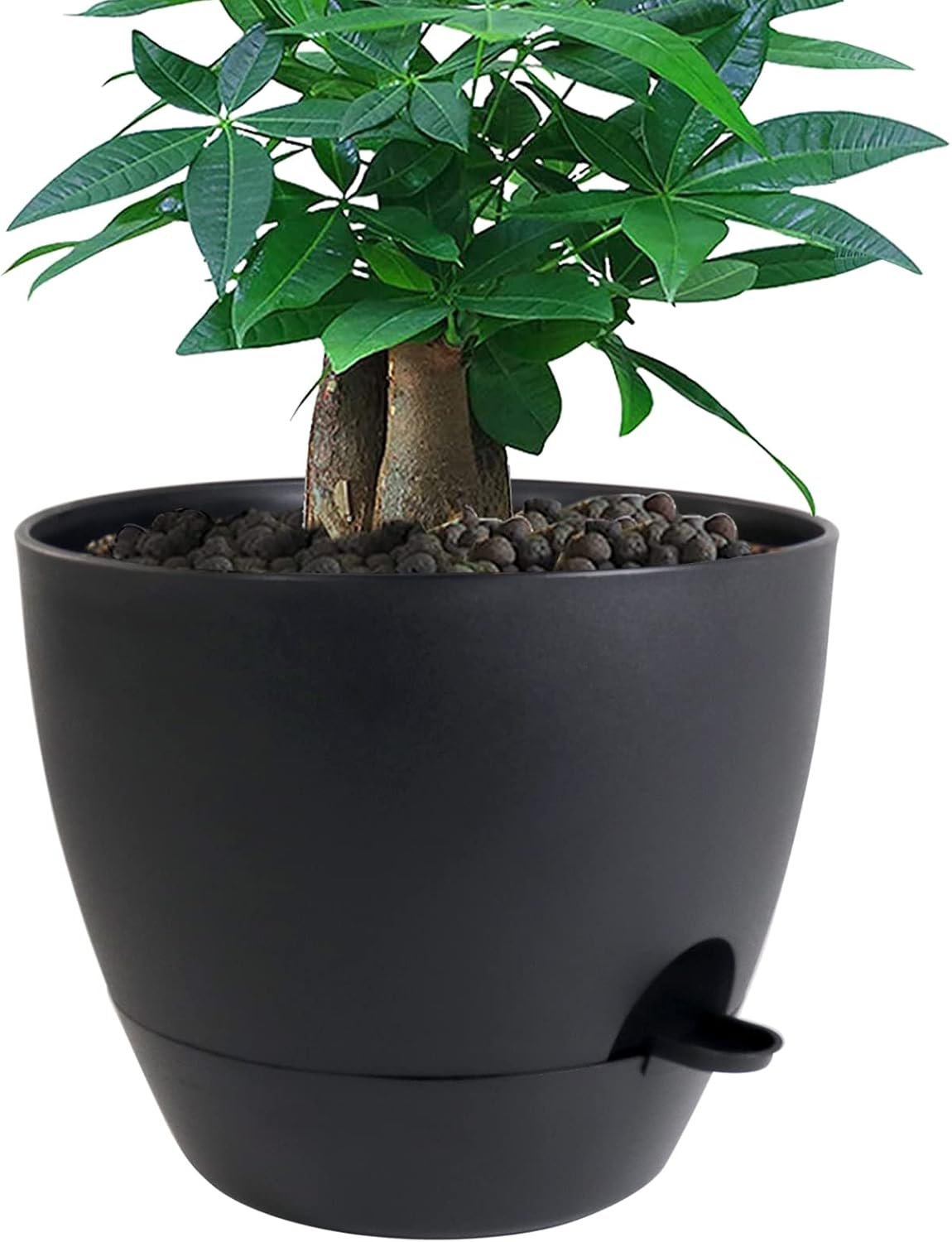 UOUZ 12 inch Large Self Watering Pots, Plastic Planters with 60oZ Removable Deep Reservoir and Multi Mesh Drainage Holes for Indoor Outdoor Garden Plants and Flowers, Black
