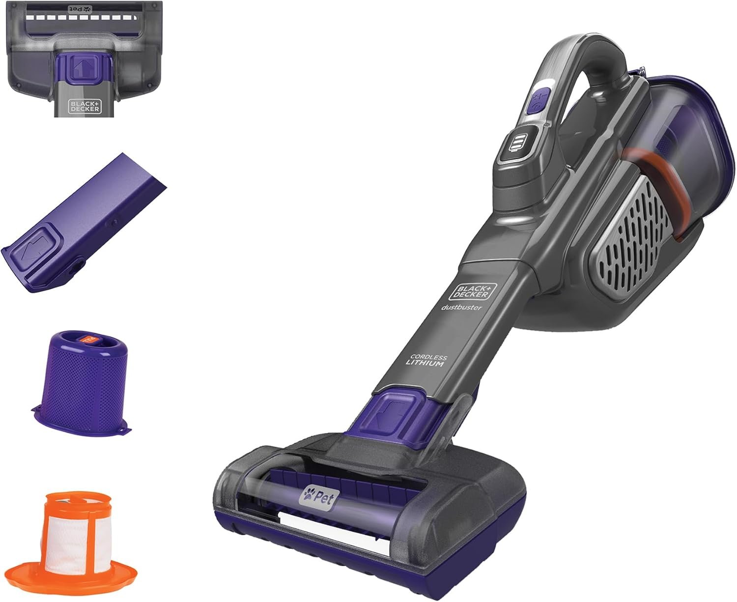 BLACK+DECKER dustbuster furbuster Pet Hair Vacuum with Motorized Pet Hair Brush, Handheld Vacuum Cordless for Home and Car, Rechargeable, Portable, Powerful Suction, AdvancedClean (HHVK515JP07)