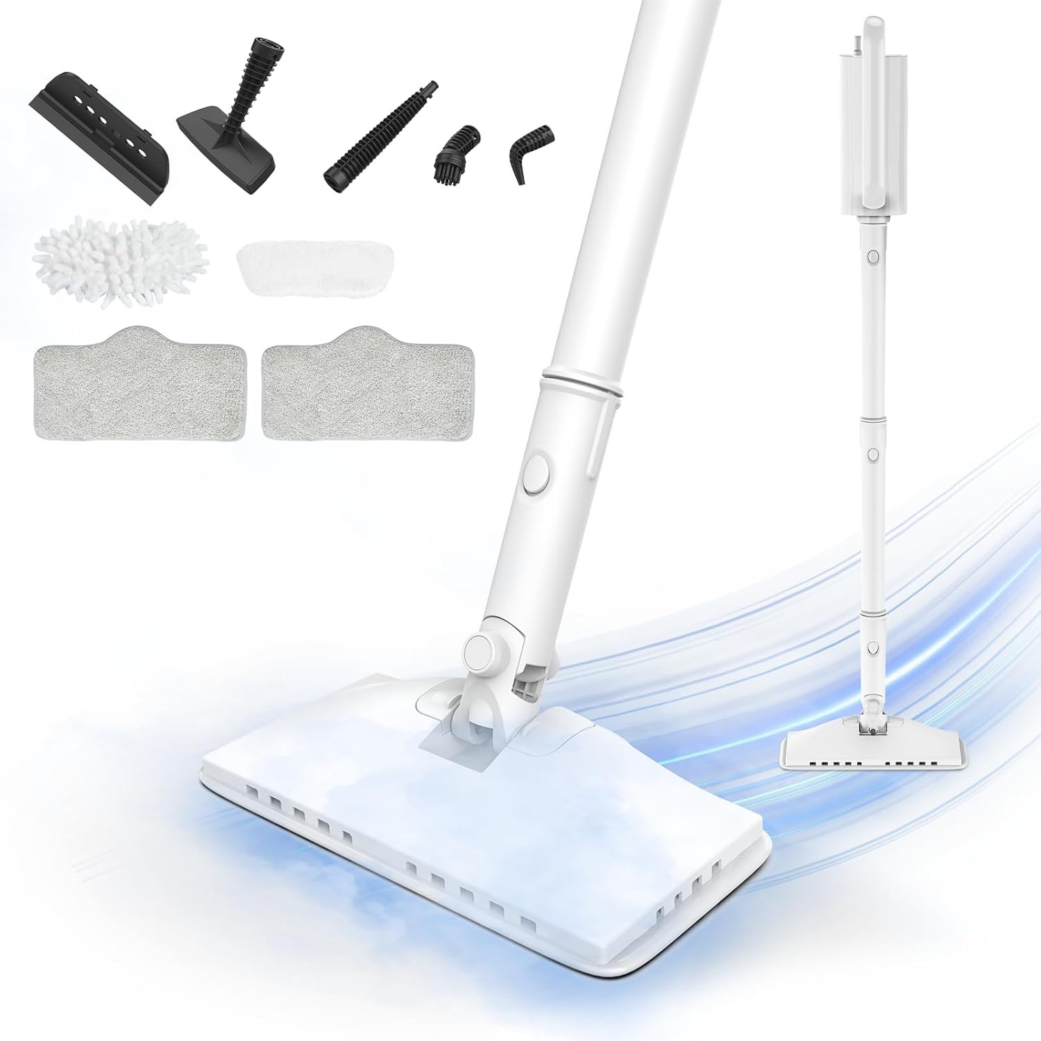 Steam Cleaner, 6 in1 Rotated Steam Mop Cleaner with 2 Modes, 2 Microfiber Pads, 400ML Removable Tank, 23FT Power Cable, Detachable Steam Mops for Floor, Laminate Floor, Tiles Cleaning (First Frost)