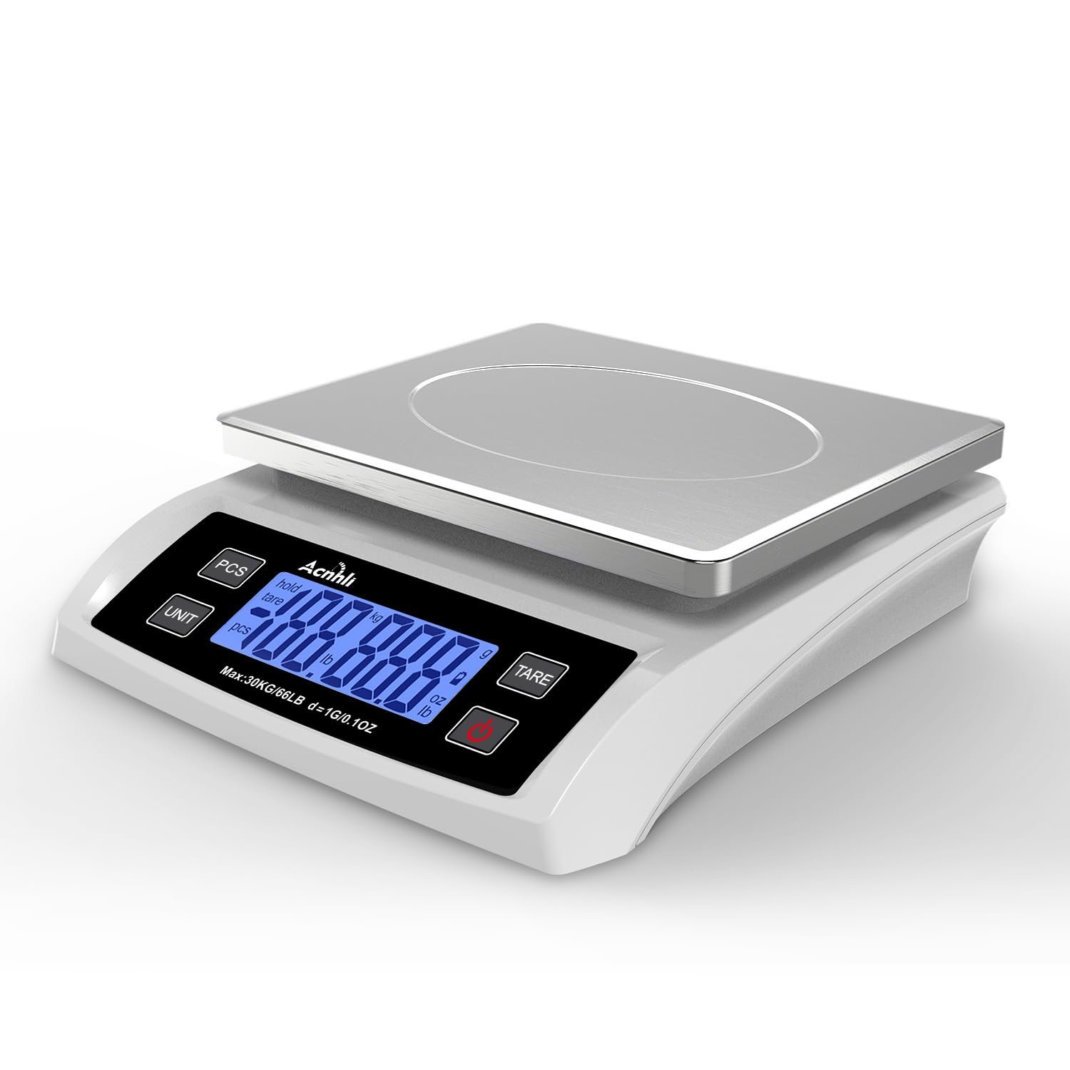 Digital Kitchen Scale 30KG/66LB, Stainless Bread Scale with LCD Display, Multi Unit Conversion for Baking、Supermarket＆ Express Delivery, Counting Scale (White)
