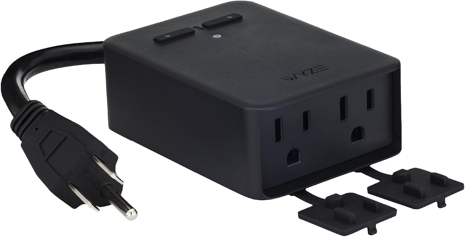 Wyze Plug Outdoor, Dual Outlets Energy Monitoring, IP64, 2.4GHz WiFi Smart Plug, Works with Alexa, Google Assistant, IFTTT, No Hub Required, Black