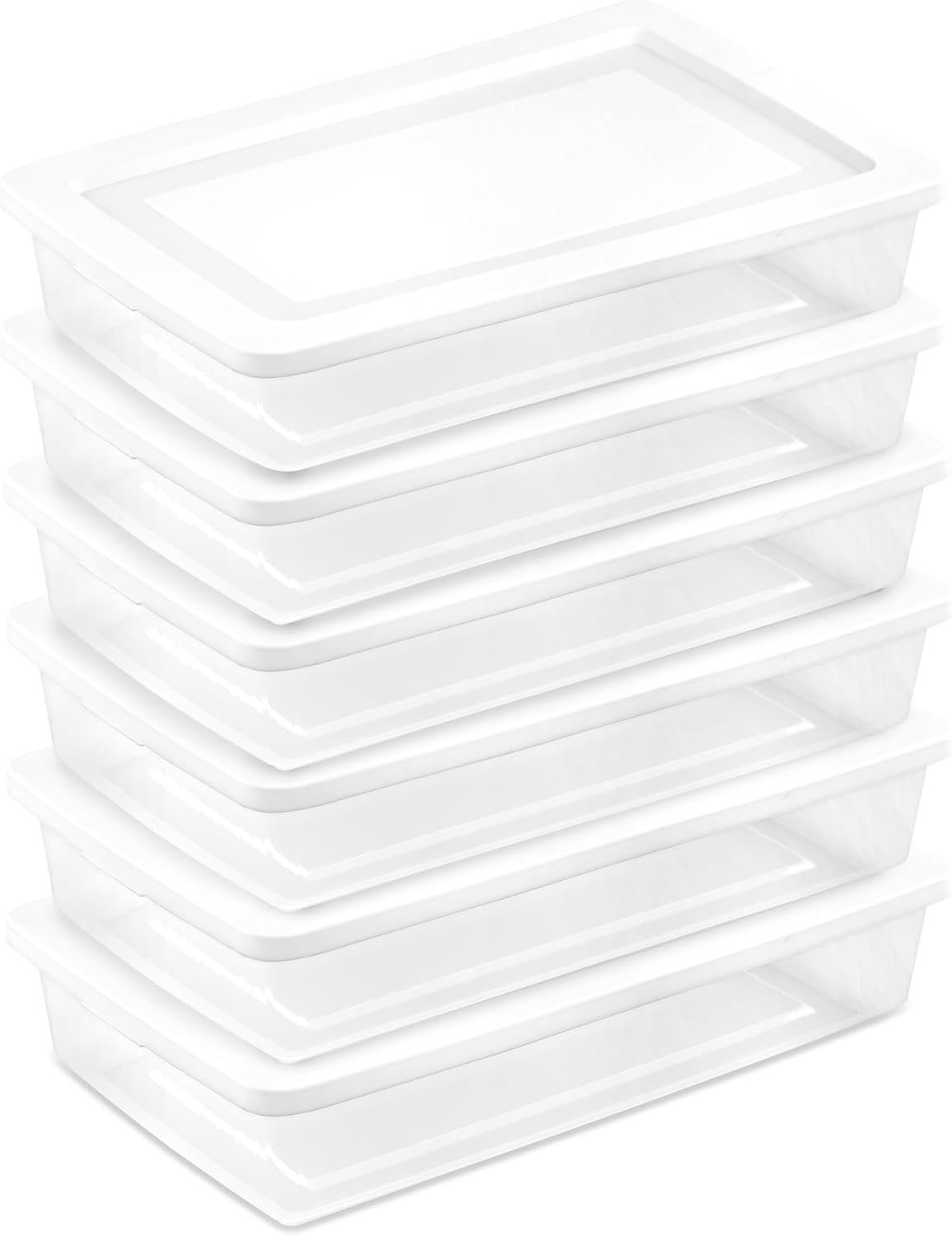 Sterilite 6 Pack Storage Box, 41 Quart Stackable Tote, Clear Plastic Container with Secure Snapping White Lids for Home and Office Organization