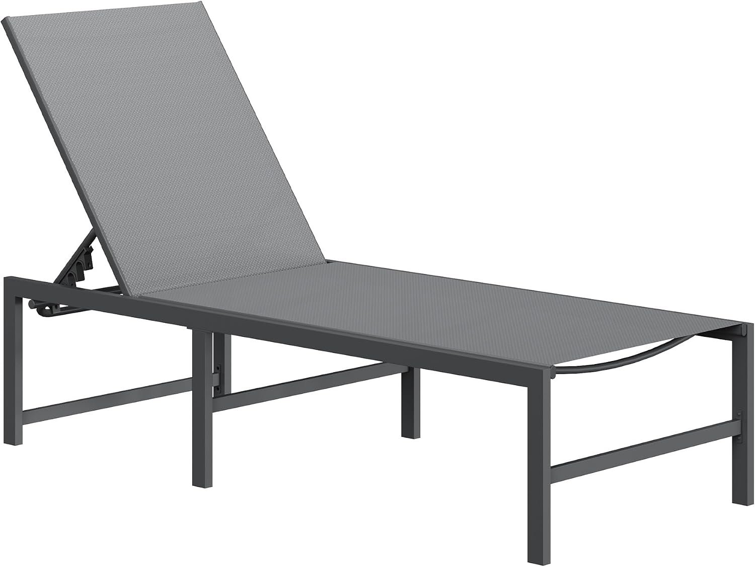 Amopatio Outdoor Patio Lounge Chair, Adjustable Heavy-Duty Chaise Lounge for Poolside, Weather Resistant Pool Lounge Furniture Set with Table for Backyard Beach, 400 LBS Capacity(Gray)