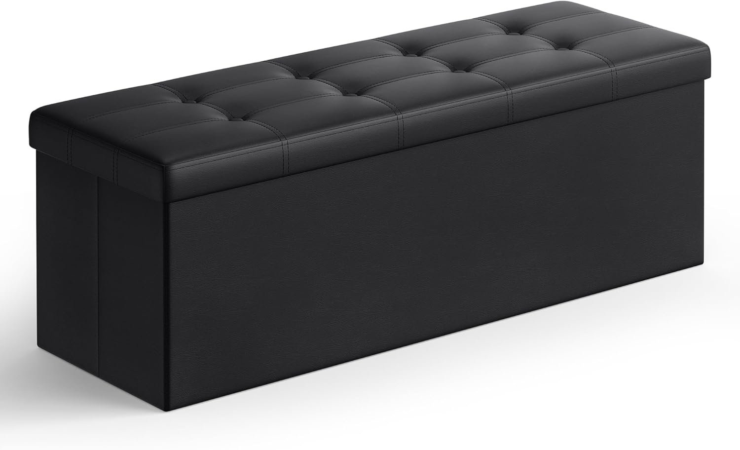 SONGMICS MAZIE Collection – 43 Inches Folding Storage Ottoman Bench, Ottoman with Storage, Foot Rest Stool, Load 660 lb, for Living Room, Synthetic Leather, Black ULSF701