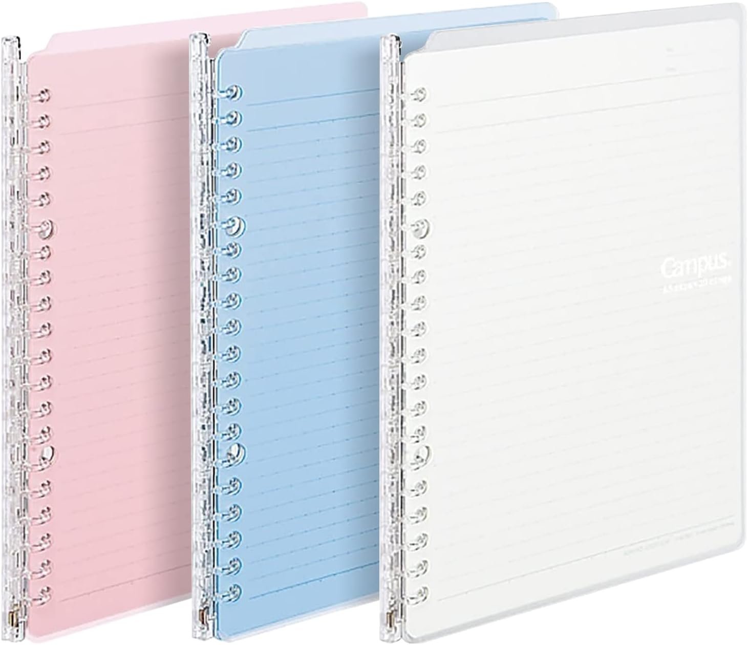 Kokuyo Campus Smart Ring Binders 3 Pack, A5 Light Colors Binder Notebooks, Up to 25 Sheets 20 Holes Slim Binder Folder with 10 Campus Sarasara Loose-leaf Paper Each for Study and Journal, Japan Import