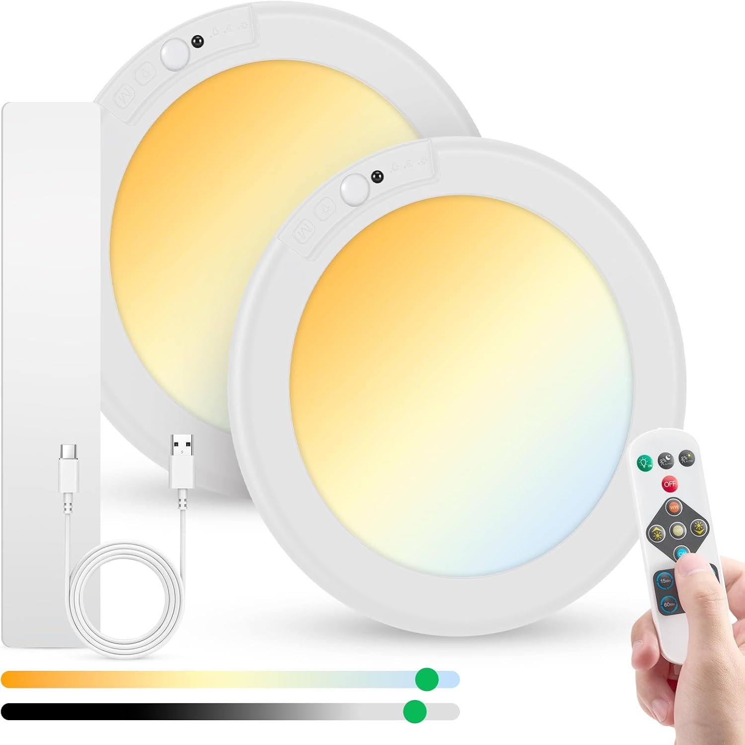 Bojim Rechargeable Ceiling Lights Wireless Waterproof Shower Lighting Inside, 3CCT & Dimmable Magnetic Motion Sensor Lights Battery Operated Closet Light No Wiring for Pantry Laundry 2 Pack