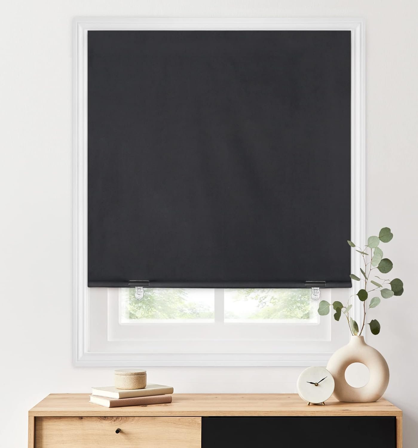 LazBlinds 100% Blackout Roller Shades, No Tools No Drill Cordless Blinds for Windows, Thermal Insulated UV Protection Privacy Window Shades for Bedroom (36”W x 72”H, Black)