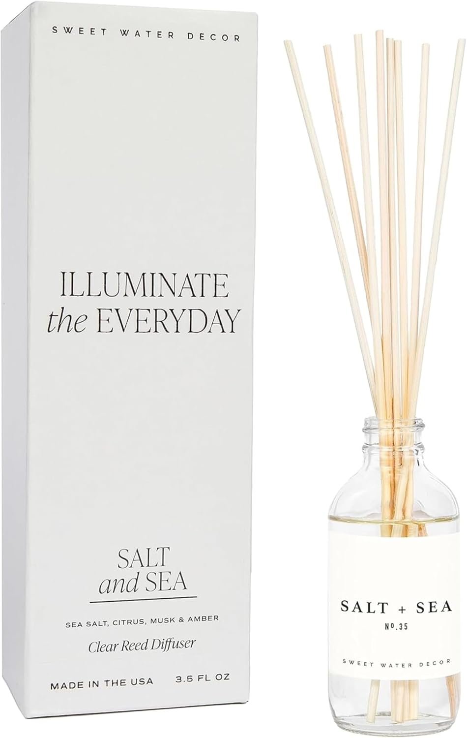 Sweet Water Decor Salt & Sea Reed Diffuser Set – Sea Salt Citrus & Musk Amber Scent Diffuser – Reed Diffusers for Home with Long Lasting Fragrance – Non-Toxic Oil Reed Diffuser – Made in the USA