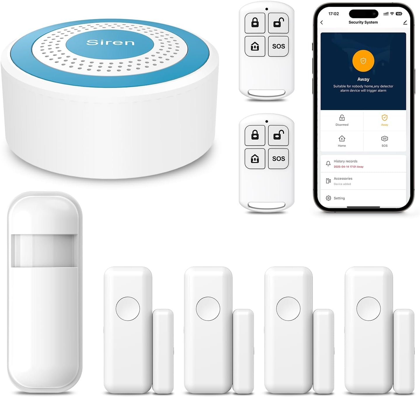 PGST Wireless Alarm System for Home Security,DIY WiFi Alarm Siren Systems,8-Piece Kits with Door/Window and Motion Sensors,Tuya App Alerts Remote Push,Compatible with Alexa Assistant,No Contract Fee