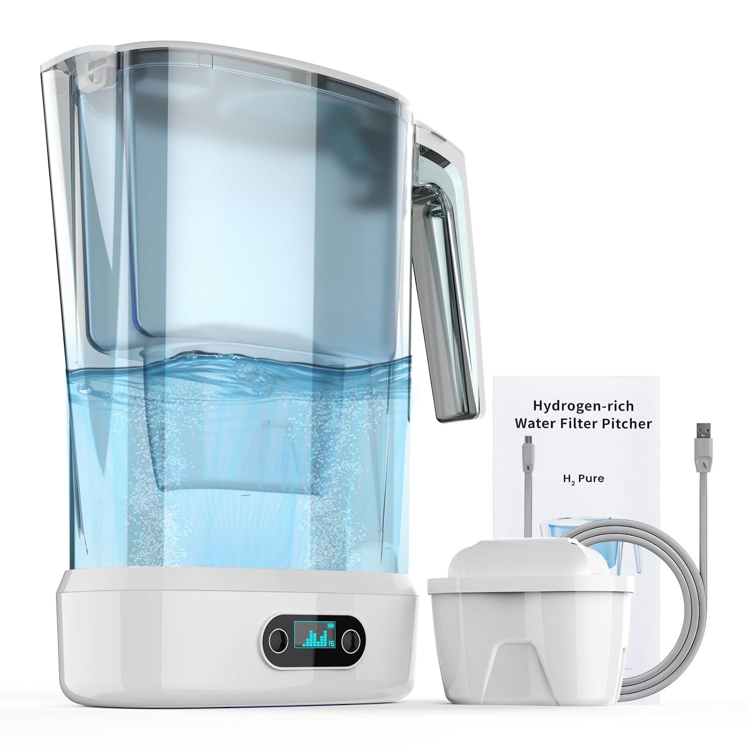 Hydrogen Water Filter Pitcher – BPA Free Rich Hydrogen Water Generator Electrolysis Jug with SPE/PEM. Removes 99% of Lead, Microplastics, PFAS & Chlorine – Advanced UltraFiltration Technology