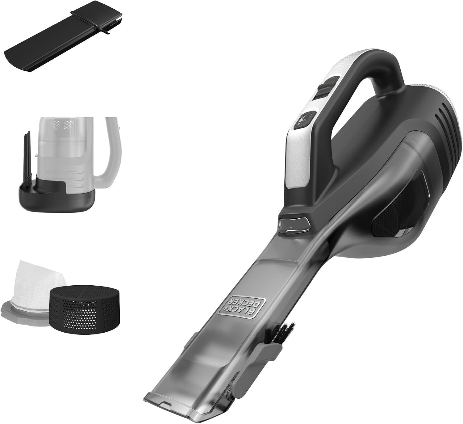 BLACK+DECKER Dustbuster Reveal Handheld Vacuum Cordless, Car Vacuum Portable Cordless, LED Light, Long Run Time, Rechargeable Lightweight Dust Buster, Includes Crevice Tool, Charging Base (HLVD320B42)