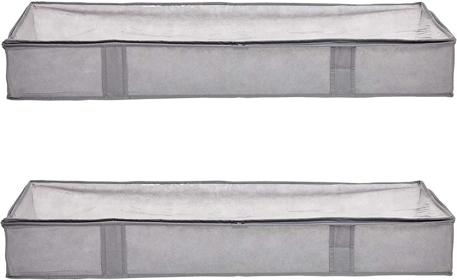 Amazon Basics Under Bed Storage Bags for Clothes and Blankets, Foldable Fabric Zipper Container with Clear Window and Reinforced Handles, Space Saving, 18 x 42 x 6 inches, Gray, 2-Pack