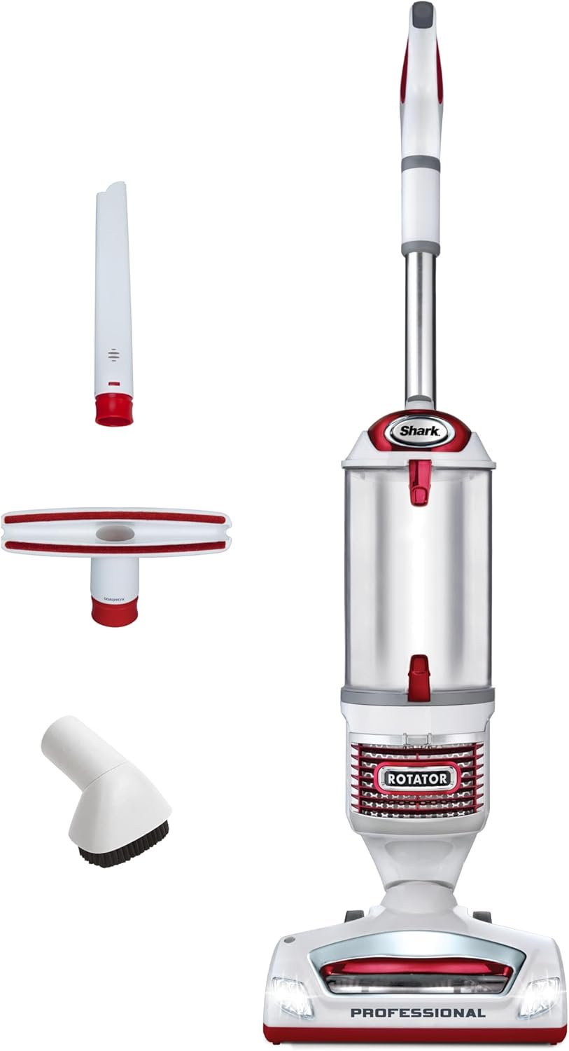 Shark Upright Vacuum Cleaner | Rotator Lift-Away | Pet Hair, Carpet & Hard Floor Cleaning | Dusting Brush, Upholstery & Crevice Tools | HEPA Filter | Swivel Steering | Headlights | White/Red | NV501