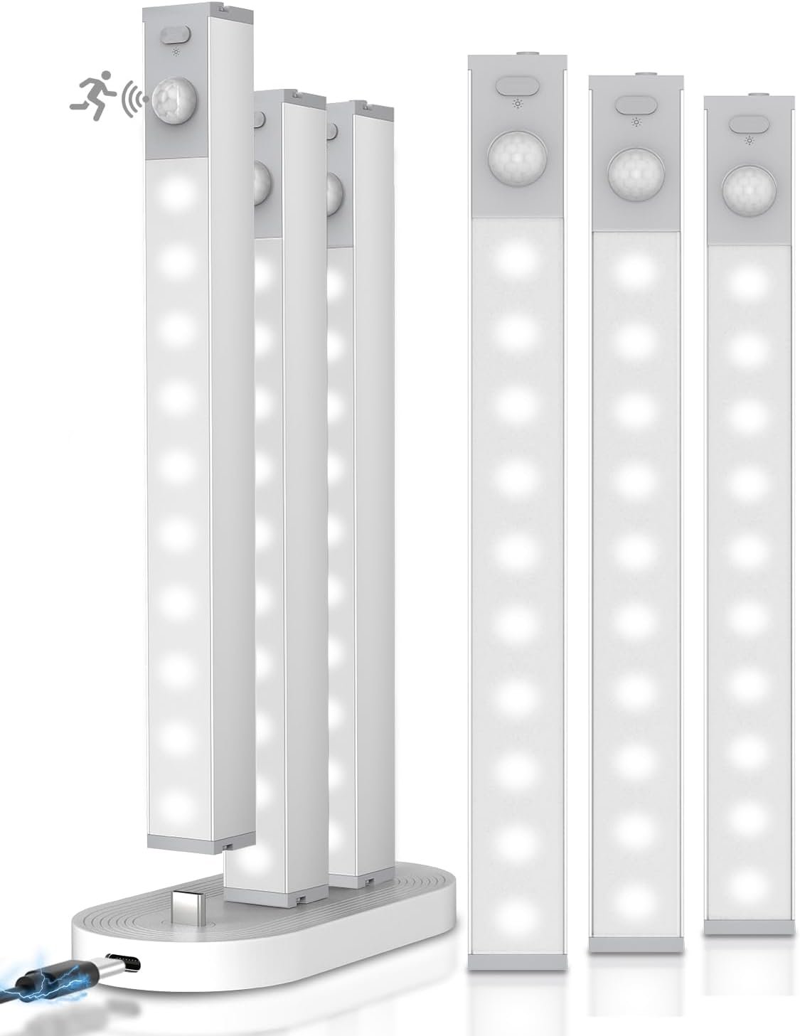 GOODEA 6 Pack Led Under Cabinet Lights Wireless with Charging Station, 7’’ Rechargeable Motion Sensor Light Indoor, Dimmable Closet Lights for Cabinets, Bookshelf, Stair, Hallway