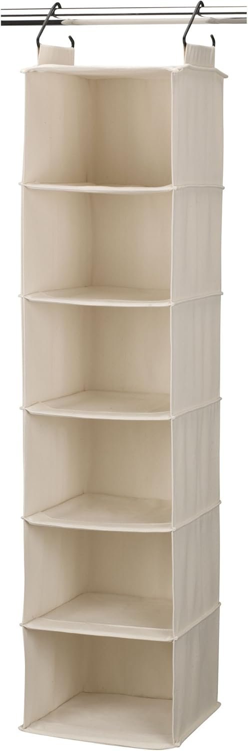 Household Essentials Cedarline 6‑Shelf Hanging Closet Organizer in Heavy‑Duty Cotton Canvas, Cream
