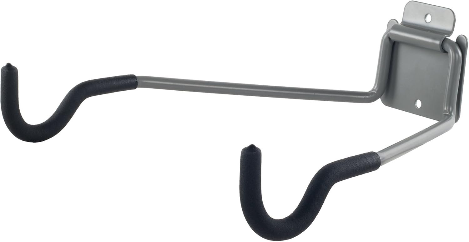 Stalwart Bike Wall Mount – EVA Foam Padded Bicycle Hooks with 50lb Capacity – Flip-Up Garage Bicycle Rack for Mountain, Road, and Kids Bikes by Rad Sportz, Silver, Black