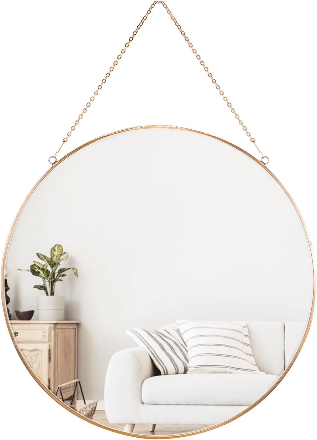 Dahey 11.8-inch Small Hanging Circle Mirror Wall Decor Gold Round Mirror with Hanging Chain for Office Bathroom Bedroom Living Room Dorm College, Gold