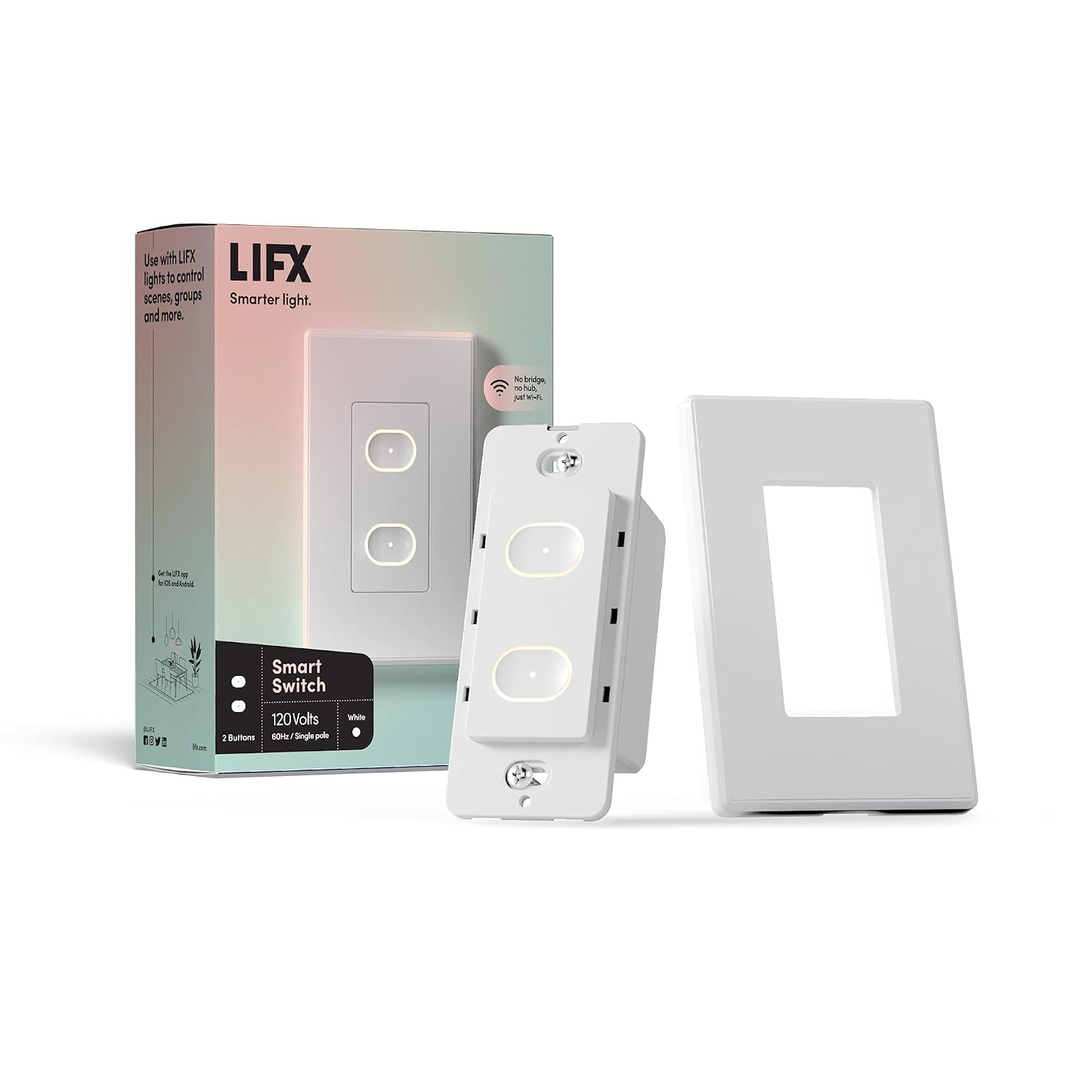 LIFX Smart Switch, 2-Button WiFi in-Wall Smart Light Switch, Glass Touch Panel, No Hub Required, Works with Standard & Smart Bulbs, Alexa & Google Home Compatible, 2.4GHz WiFi, White/Black
