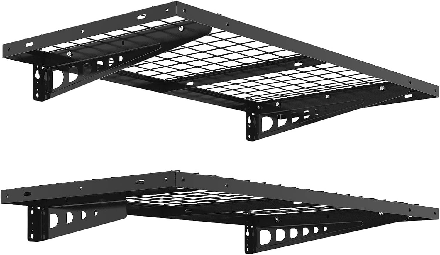 FLEXIMOUNTS 2 Pack 2x4ft Garage Storage 24×48 inch Heavy Duty Bike Wall Shelving Rack, 660lbs Total Weight Capacity, Black, Pro Series