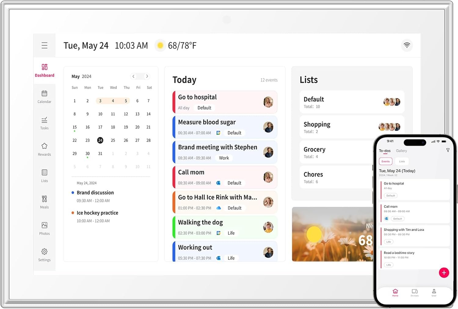 10.1″ Wall Planner Digital Calendar & Chore Chart, Smart Full HD Touchscreen Interactive Display for Family Schedules, To Do List, Meal Planner, Great for Organizing Your 2026 Calendar