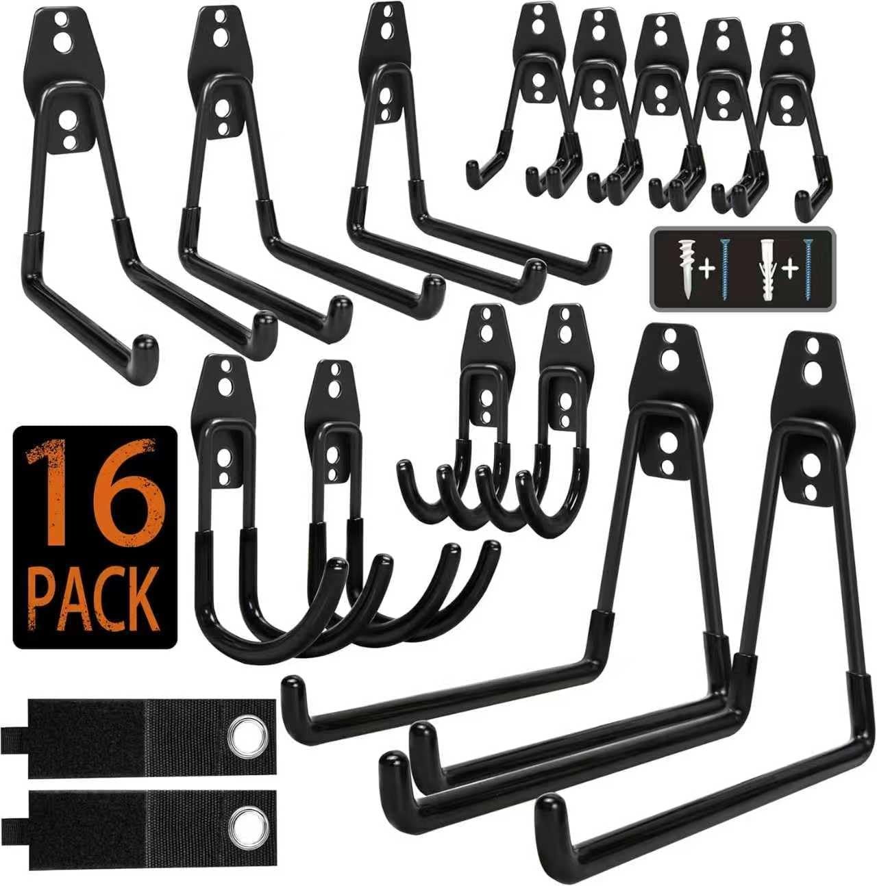 KOFANI Steel Garage Storage Hooks – 16 Pack Anti-Slip Coating, Heavy Duty Wall Mount Hooks for Hanging Bike, Ladder, Garden Tools