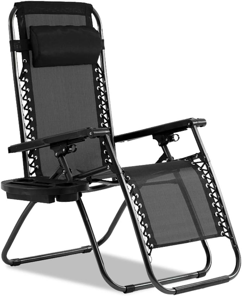 Heavy Duty Zero Gravity Lounge Chair – 350lbs Patio Recliner Pillow & Cup Holder, Adjustable Folding Outdoor Chaise for Pool, Beach, Deck (Black)