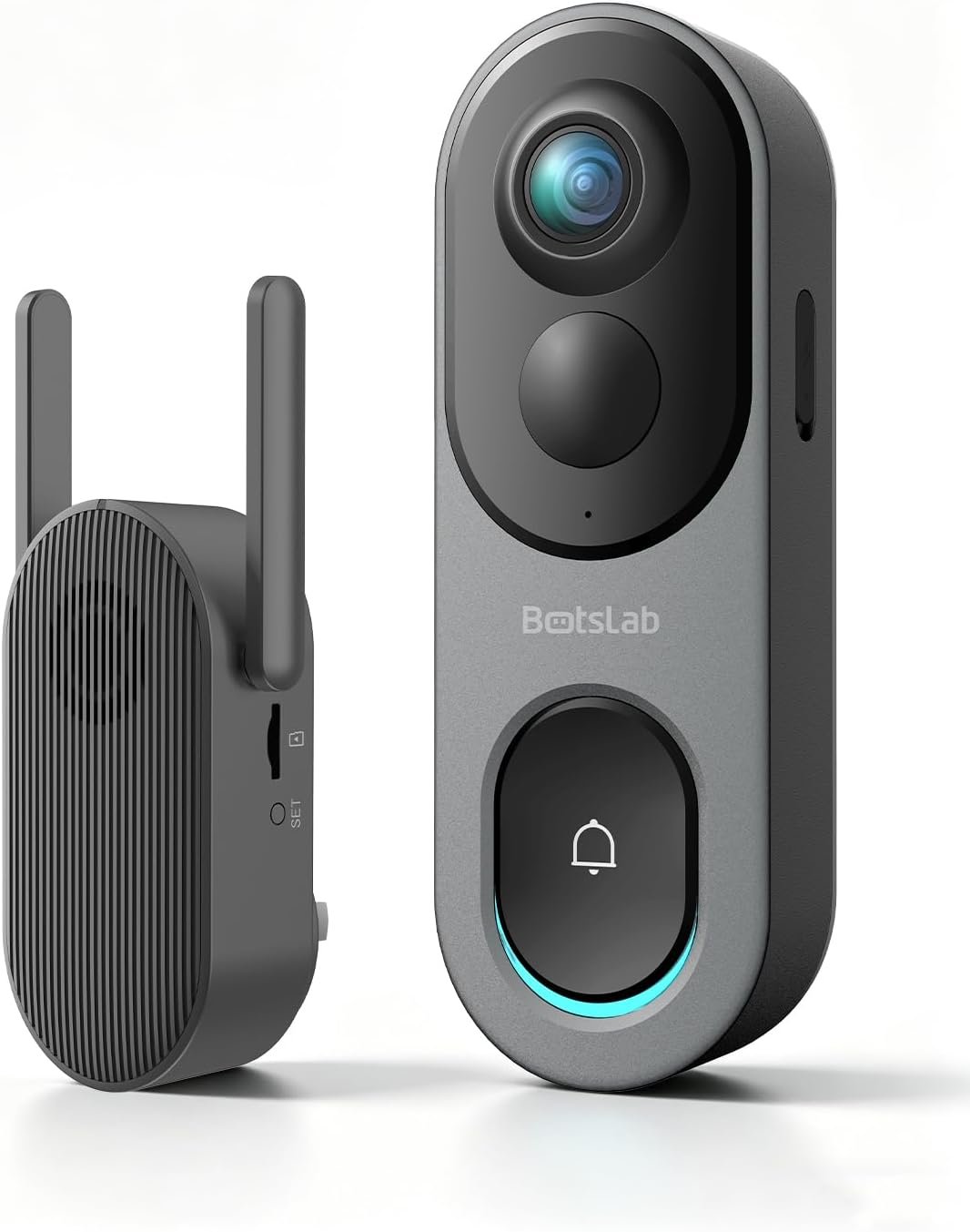 BOTSLAB 5MP Wireless Video Doorbell Camera,180° Head-to-Toe View, AI Motion Detection, VR Mode, Battery or Wired Powered, Package Detection, 32GB SD Card, 6400mAh Battery,Easy Installation,2.4GHz WiFi