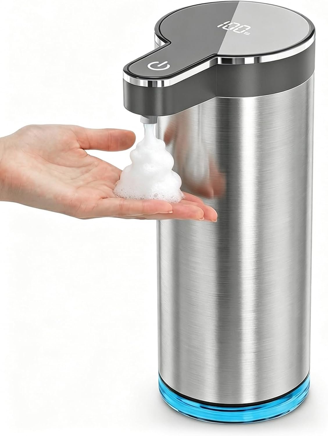 Automatic Foaming Soap Dispenser, Touchless Rechargeable Soap Dispenser for Kitchen & Bathroom, Stainless Steel, 4 Adjustable Foam Levels, USB-C, Waterproof, 12oz/350ml(Stainless Steel Foam)