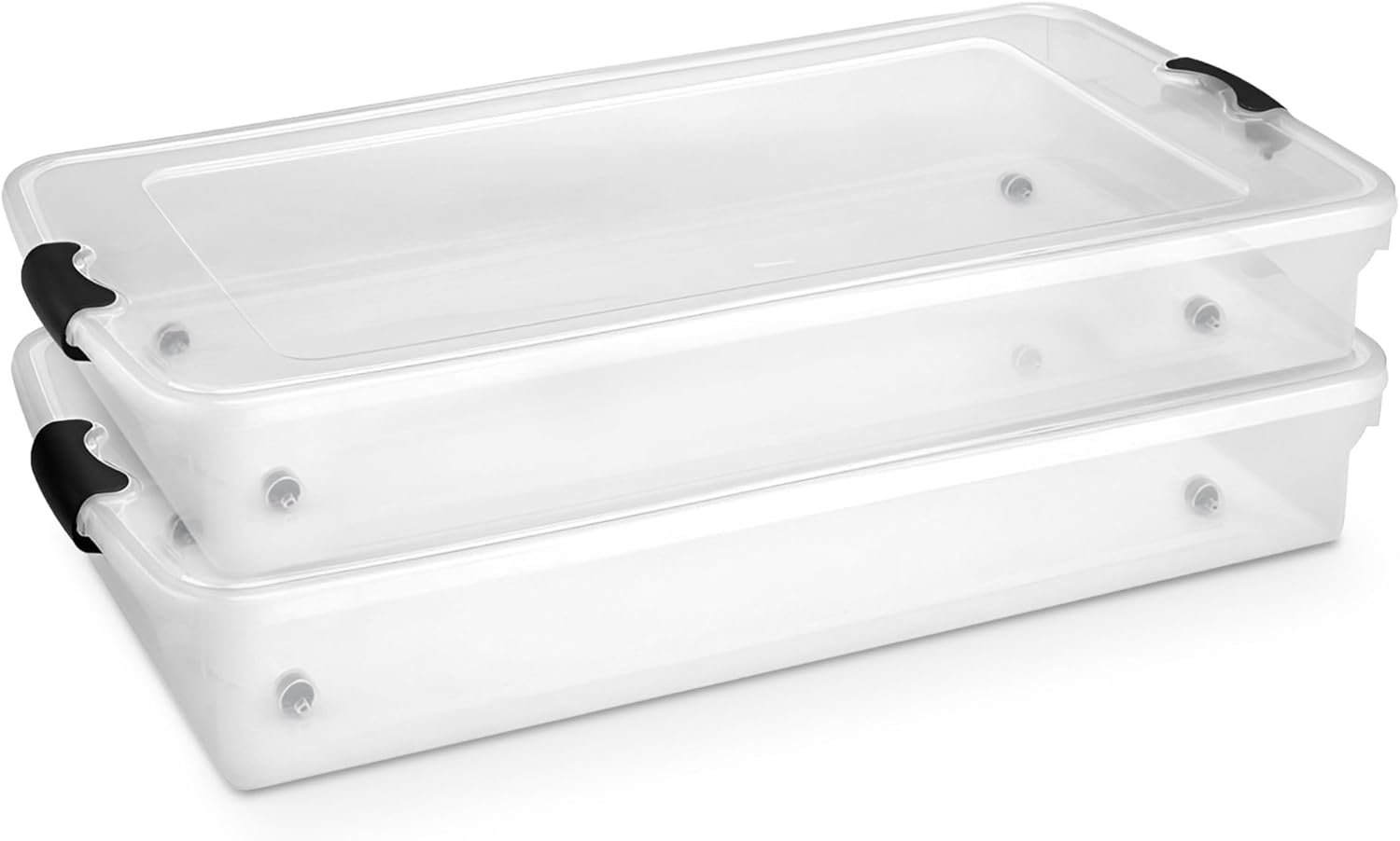 HOMZ 2-Pack Under Bed Storage, Clear Plastic Containers with Lids, 60 Quart, Gray Latch – Stackable Underbed Organizer Bins for Shoes, Bags, Clothes, and Towels