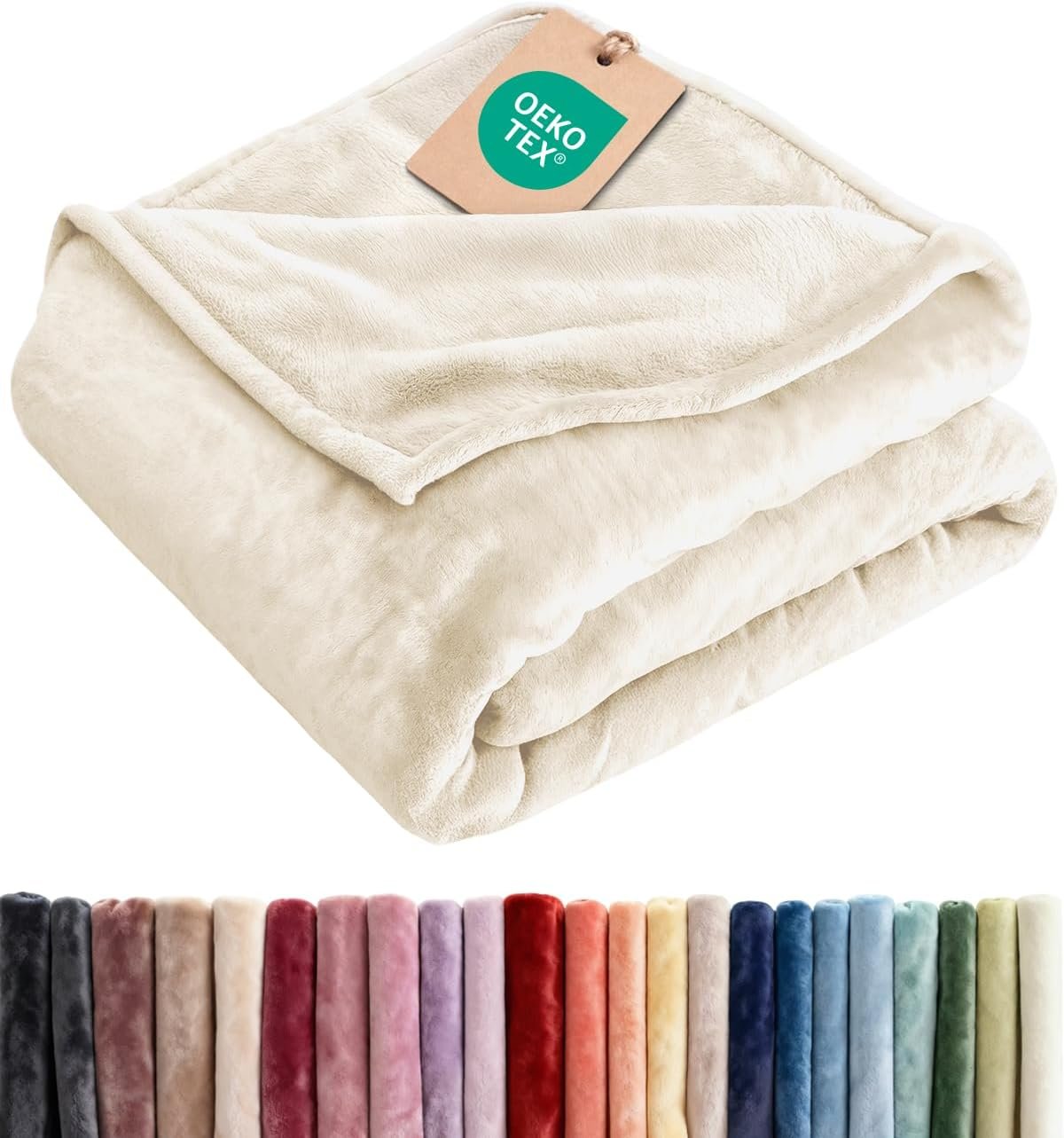 Ultra Soft Fleece Blanket Throw Size – Flannel Fleece Luxury Throw Blanket – Lightweight for Couch Bed Chair – Thick, Warm and Breathable – All Season Cozy Fuzzy, Anti-Static Microplush Bedding, Cream