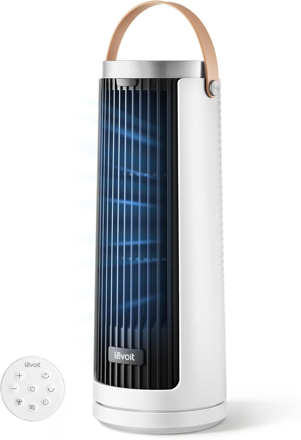 LEVOIT Tower Fan for Bedroom, 20dB Quiet Desk Fan with 23ft/s, Portable & Easy to Carry, 3-Angle & 5-Speed Mini Oscillating Fan, DC Motor, Bladeless, Remoter, 12H Timer, for Home, Room, Office, White