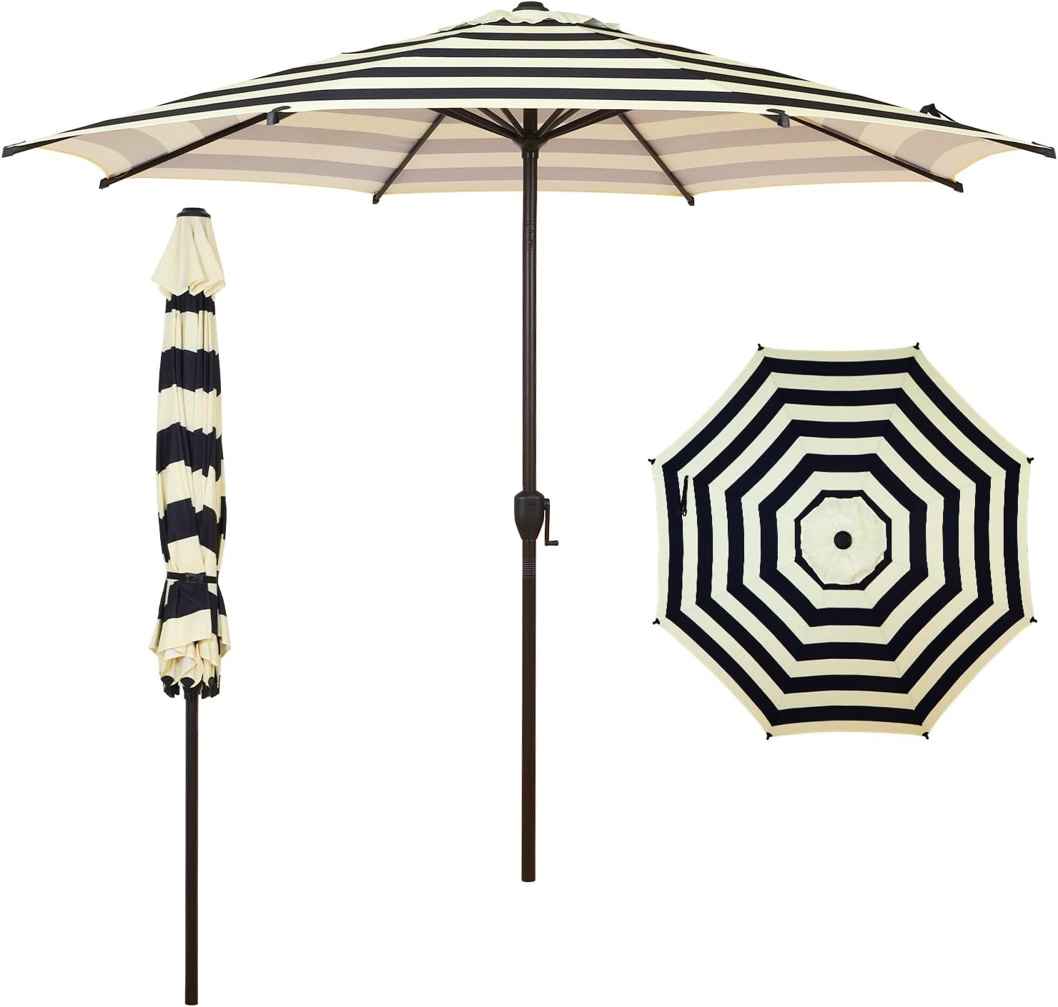 Abba Patio 9FT Lyon Outdoor Patio Umbrella Outdoor Table Umbrella with Push Button Tilt and Crank Market Umbrella 8 Sturdy Ribs UV Protection Waterproof for Garden Deck Backyard Pool, Black & Ivory