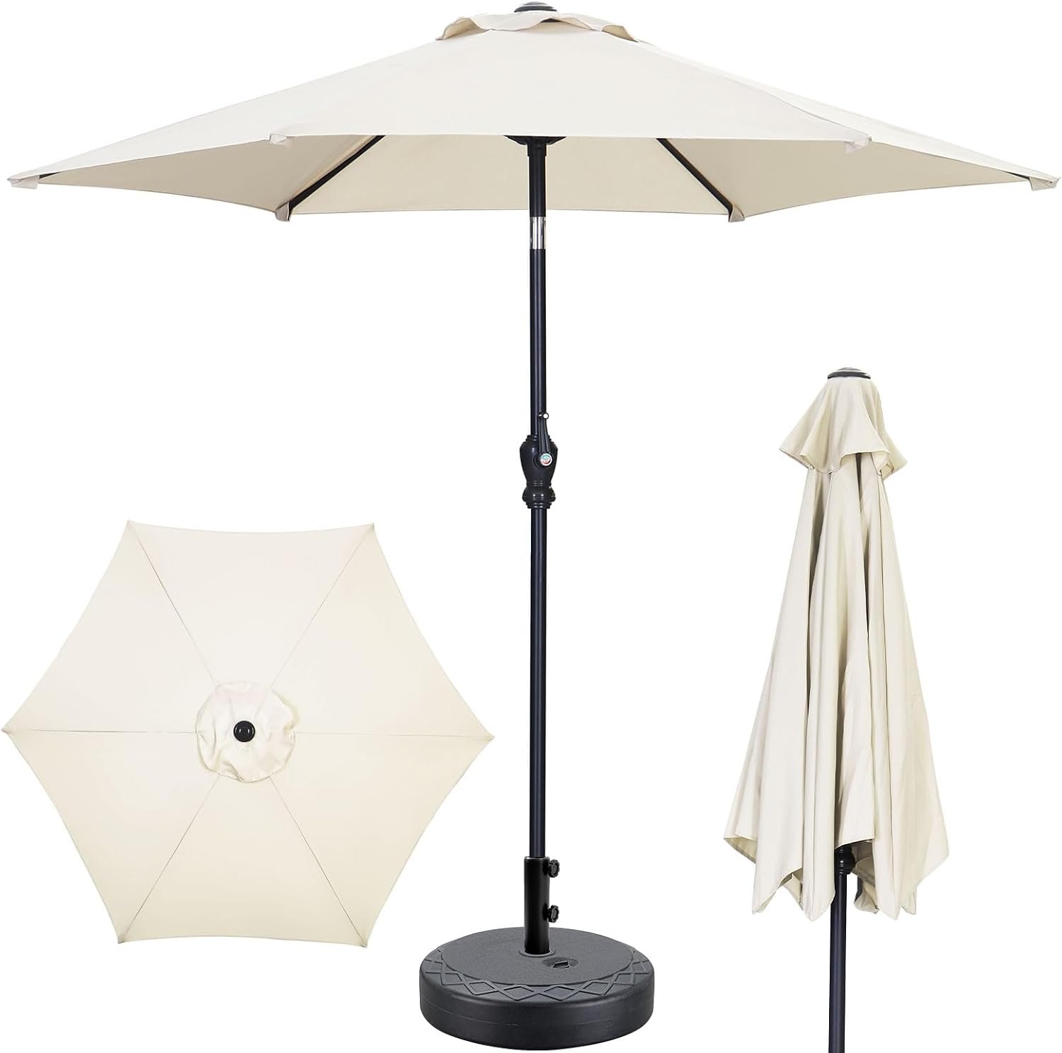 GDY 7.5ft Patio Umbrella Outdoor Umbrella with Tilt, Crank and Umbrella Weighted Base, for Yard/Outdoor/Wedding Parties and Events (Beige)