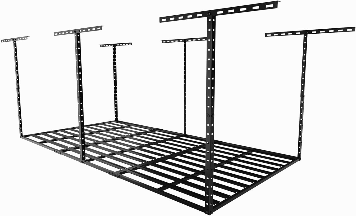 SunsGrove 4×8 Overhead Garage Storage Rack Organization, Adjustable Ceiling Mounted Storage Racks, 800LBS Weight Capacity, 22″-40″ Ceiling Dropdown, Hammertone Black