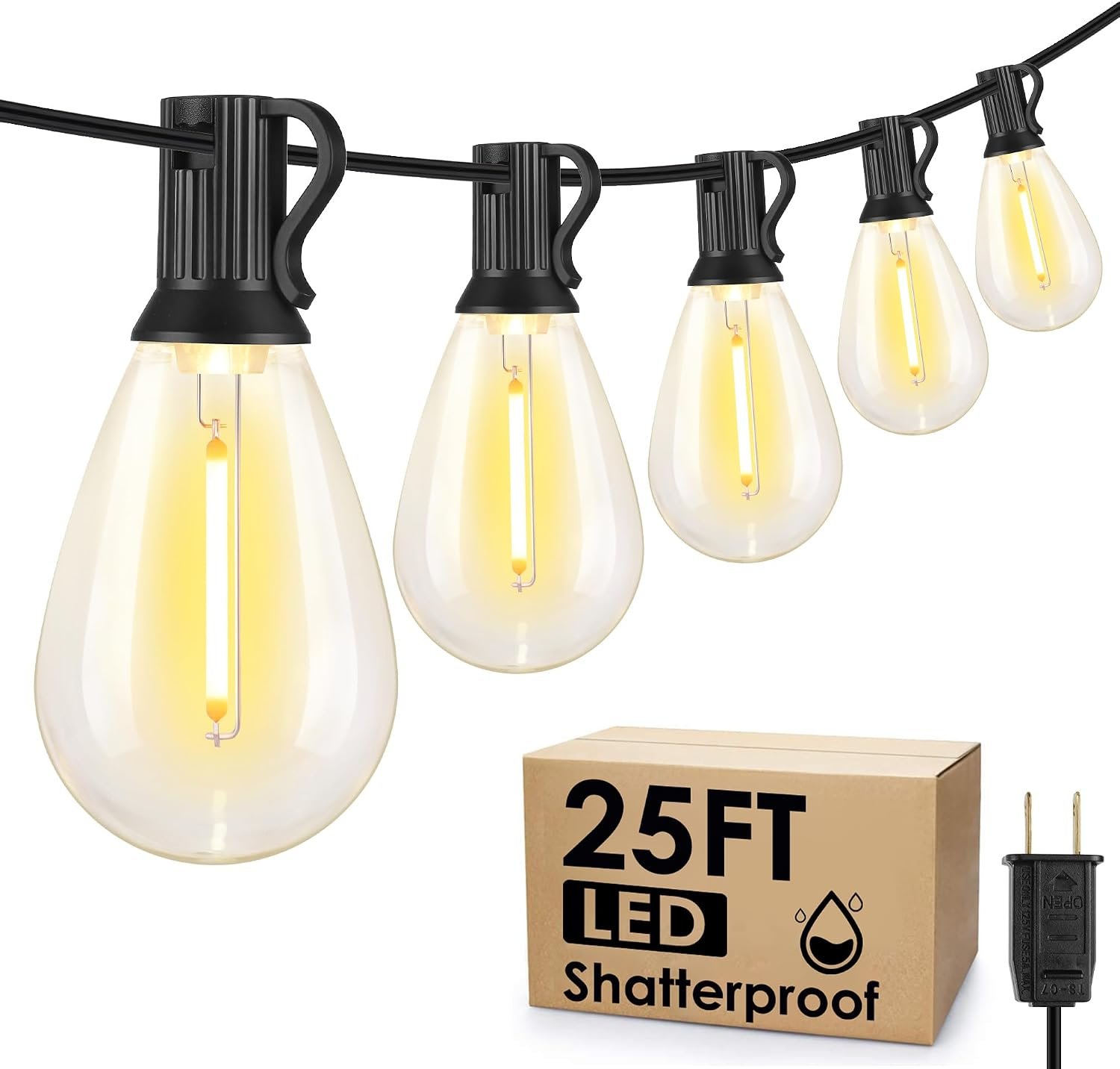 Larkvue 25FT LED Outdoor String Lights, 10+1 Edison S11 Dimmable Bulb Waterproof Patio Lights, Connectable Outside Hanging Strand for Backyard Garden