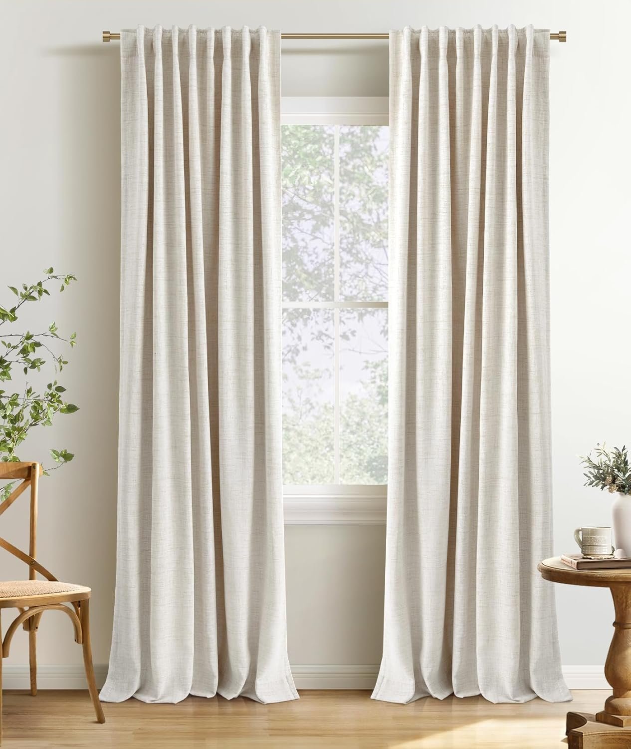 INOVADAY 100% Blackout Curtains 84 Inches Long 2 Panels Set, Back Tab/Rod Pocket Linen Blackout Curtains for Bedroom, Thermal Insulated Window Drapes – Cream, W50 X L84