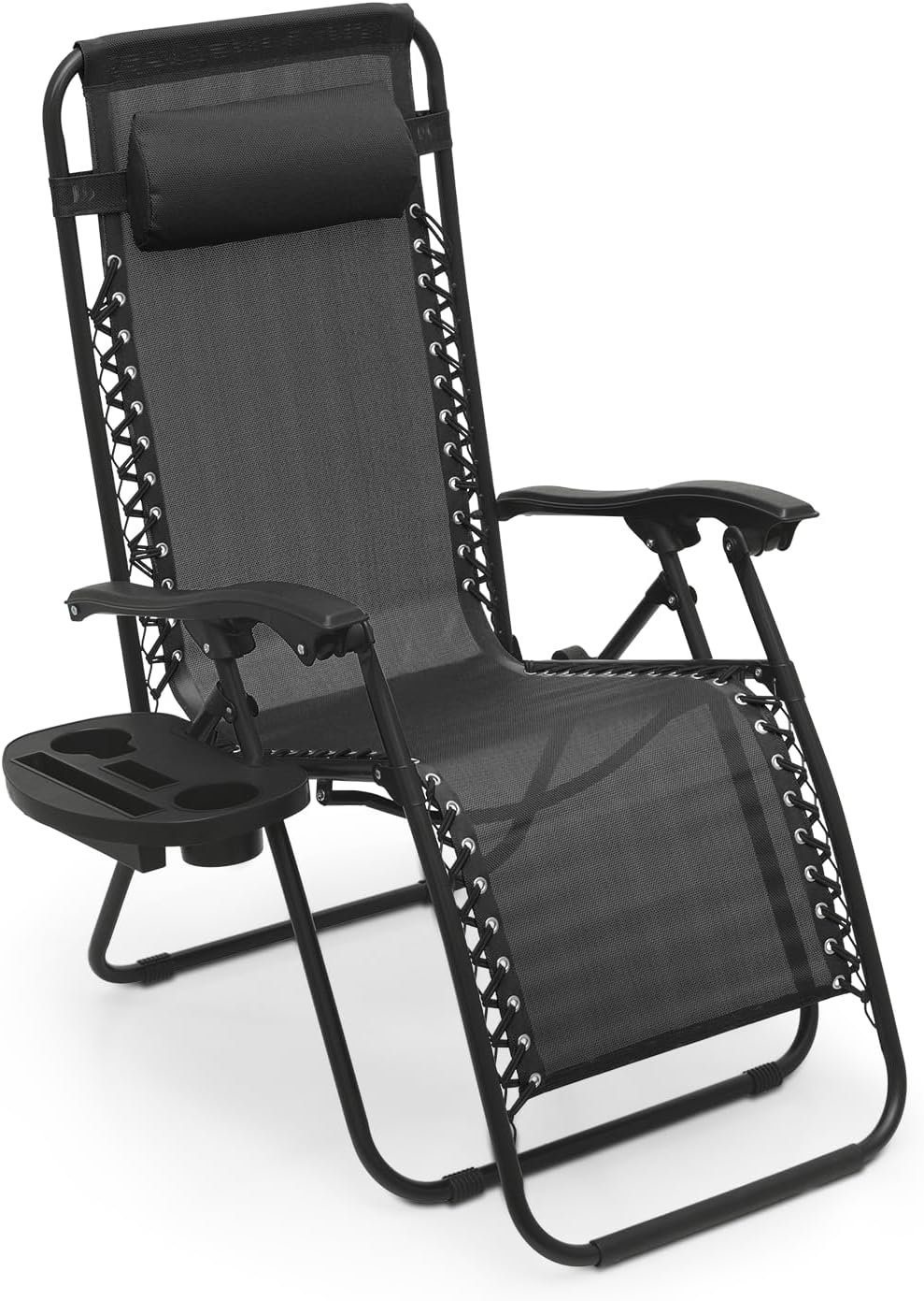 Athena Collection Zero Gravity Chair, Outdoor Lounge Chair | with Adjustable Pillow and Cup Holder, Reclining Camping Chair for Outside Beach Lawn Garden Patio Poolside – Black
