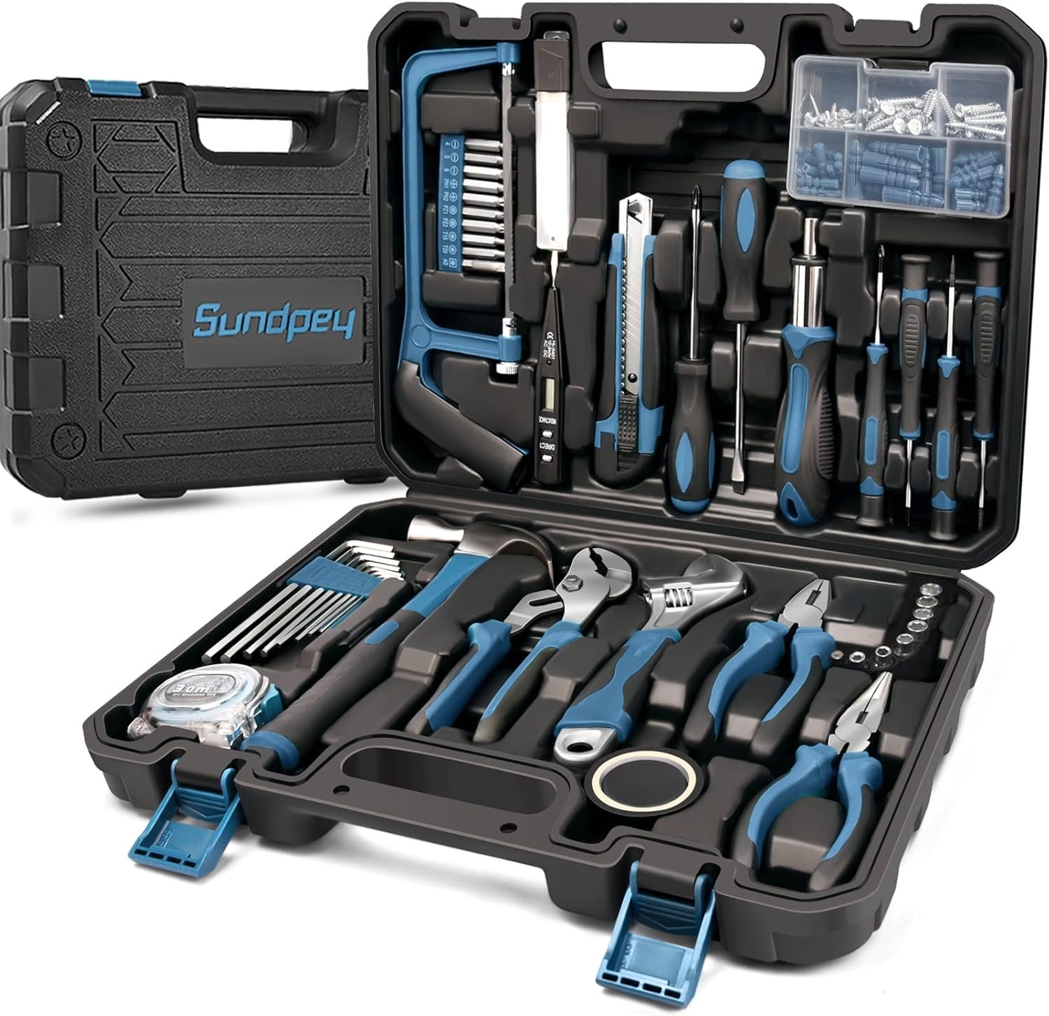 Sundpey Home Tool Kit 148-Pcs – Household Basic portable Hand Repair Tool Set with Case & Ratcheting Screwdriver & Hex Key & Pliers & Wrench & Voltage Tester & Water Pump Plier for Men Women