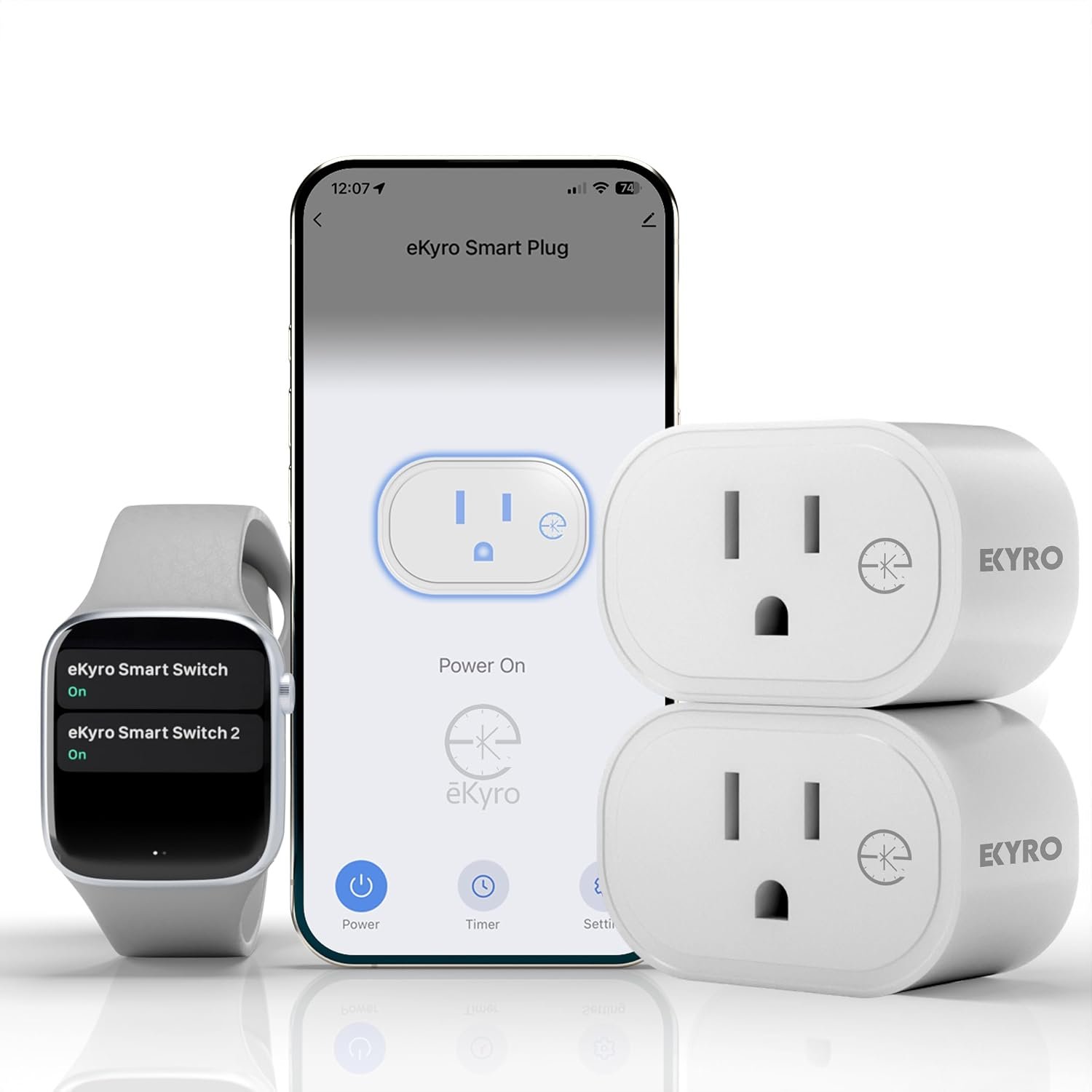 eKyro Smart Plug Energy Monitoring | Compatible with Alexa, Google Home Assistant, iPhone, Siri, Android, Power Tracking 15A 1800W, No Hub Required Energy Monitoring Outlet (Non-Monitoring, 2)