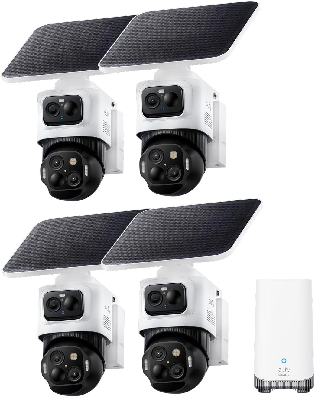 eufy Security eufyCam S4 4-Cam Kit, 4K Solar Wireless Outdoor Security System,3-Lens Bullet-PTZ cam, 360° Coverage,Cross-Cam Track, AI Facial Recognition, 8X Zoom,0 Monthly Fee,Expandable up to 16TB