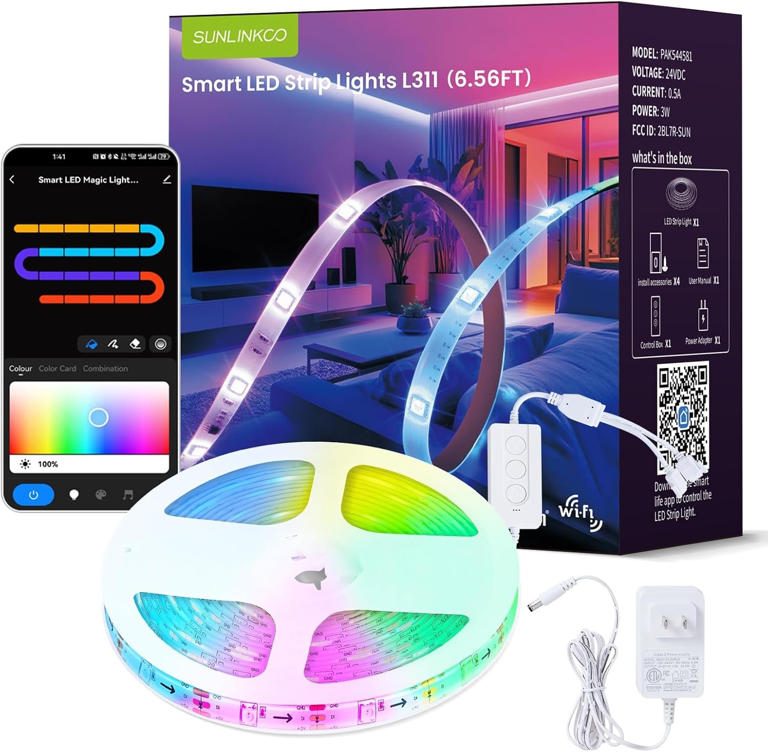 RGB+IC LED Strip Lights, Smart Bluetooth LED Light for Bedroom, Color Changing LED Strips with 44 Scene Modes(6.6ft)