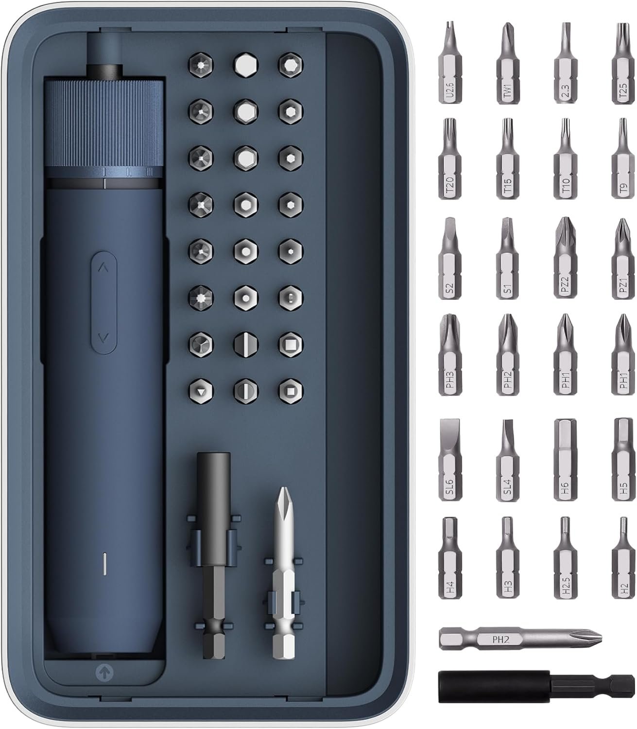HOTO 25-Piece Upgraded Electric Screwdriver Kit, 1/4” Hex, Magnetic Lid, 1500mAh Rechargeable Cordless Screwdriver, LED Light, Ideal for Furniture Assembly, Home Repair & Garage Projects