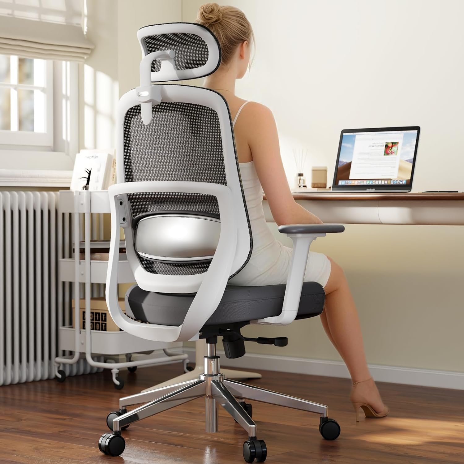 Ergonomic Office Chair, Home Office Desk Chairs, 3D Lumbar Support High Back Desk Chair, Comfortable Computer Chair & Gaming Chair for Office & Home – Silver