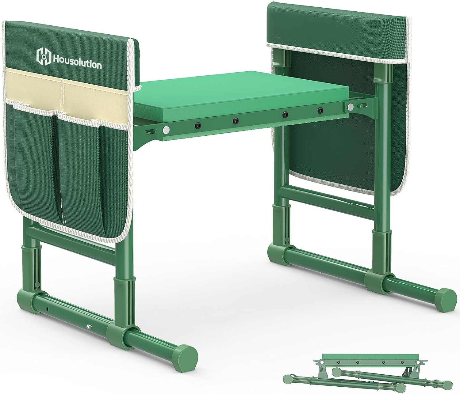 Housolution Garden Kneeler and Seat with Anti-Tipping Extendable Legs, Foldable and Portable Garden Stool with 2 Tool Bags, Thick Soft Kneeling Pad, Gardening Gifts for Women Men Seniors, Deep Green