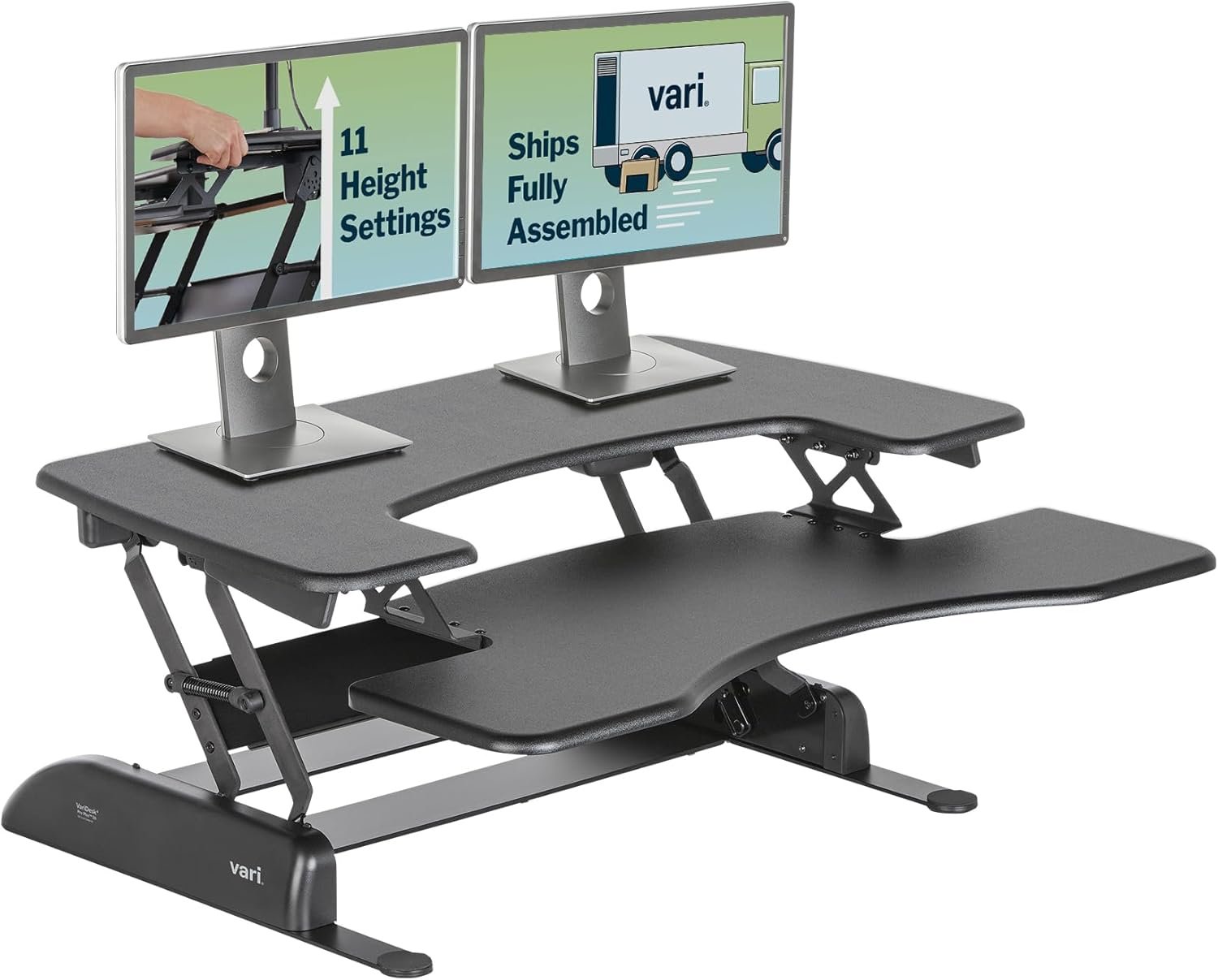Vari VariDesk Pro Plus 36 – Adjustable Desk Converter with 11 Height Settings – Laptop Sit Stand Desk Riser for Home Office, Table Tops, Workspace – Fully Assembled with Spring Loaded Lift – Black