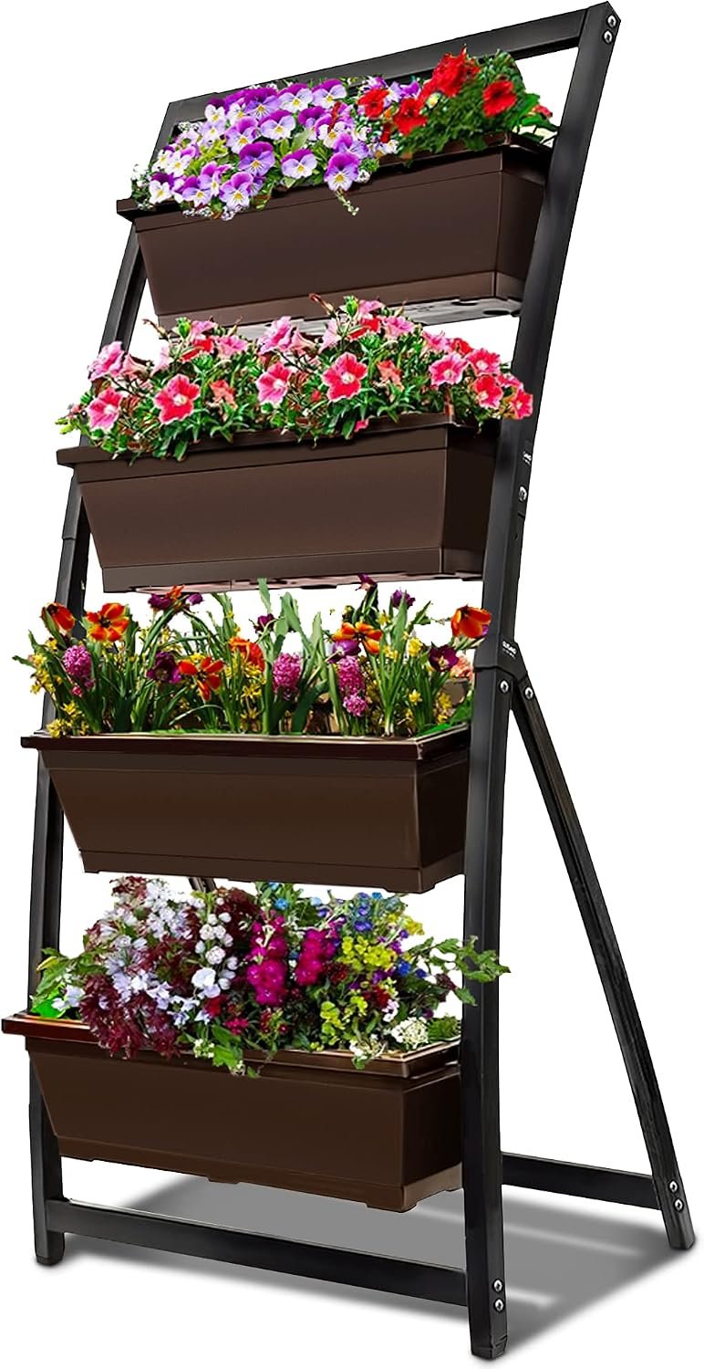 6-Ft Raised Garden Bed – Vertical Garden Freestanding Elevated Planter with 4 Container Boxes – Good for Patio or Balcony Indoor and Outdoor – Perfect to Grow Vegetables Herbs Flowers