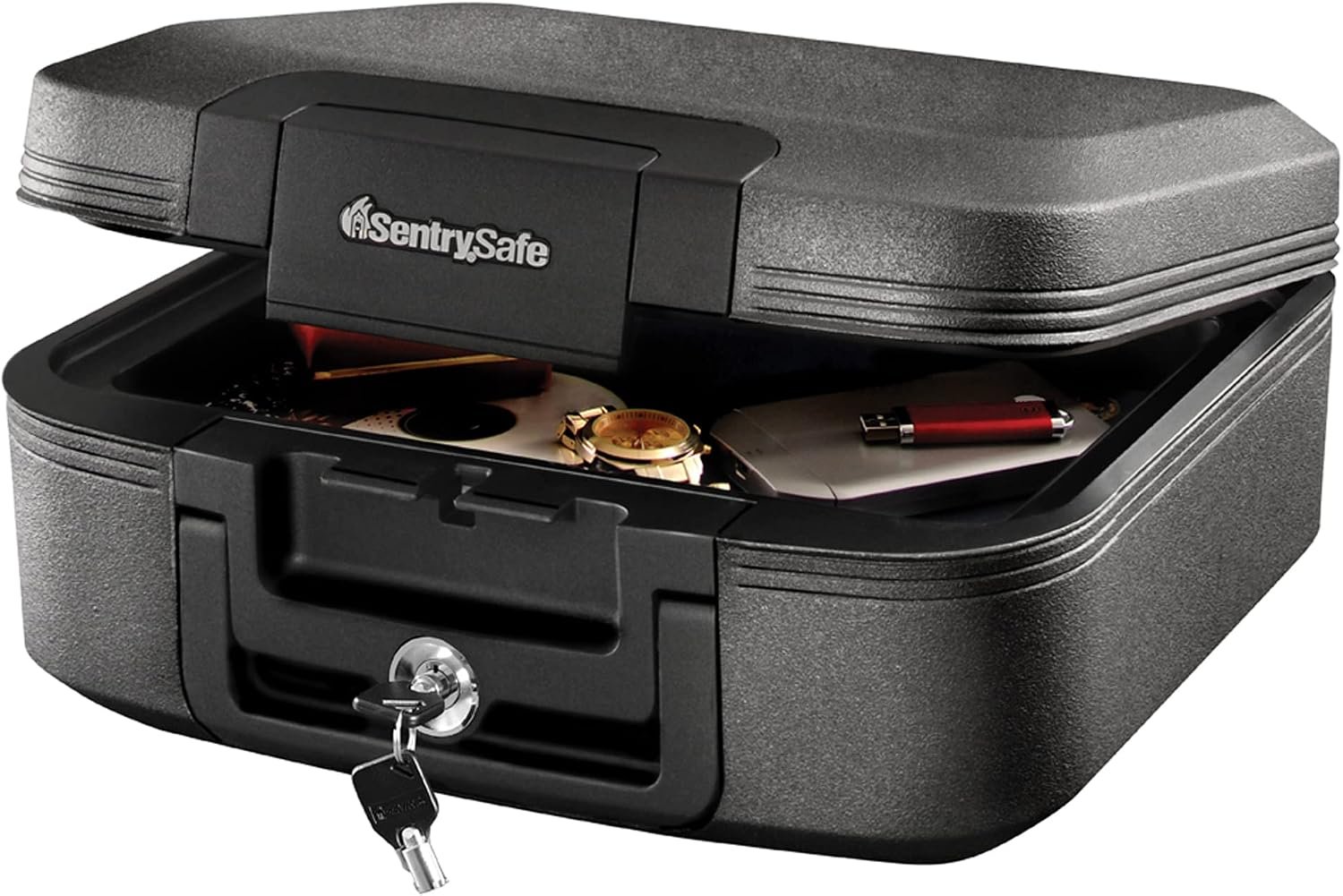 SentrySafe Dark Gray Fireproof and Waterproof Safe with Key Lock, Chest Lock Box with Carrying Handle for Travel, 0.28 Cubic Feet, 6.6 x 15.4 x 14.3 Inches, CFW20201