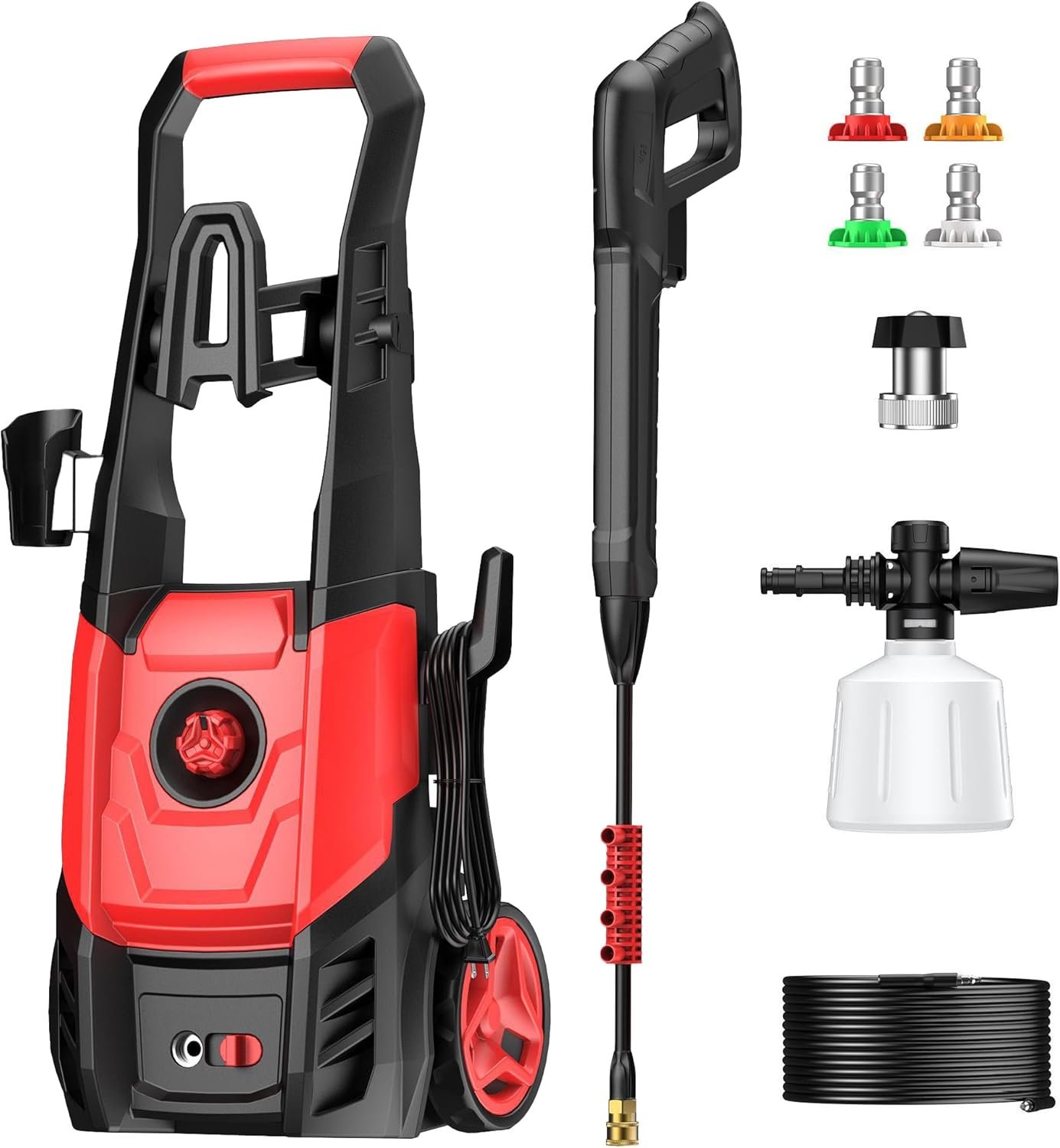 Electric Pressure Washer, 2.5 GPM Power Washer with Foam Cannon, Electric High Pressure Washer with 4 Quick Connect Nozzles for Cars, Driveways, Fences, Patios, Home Cleaning