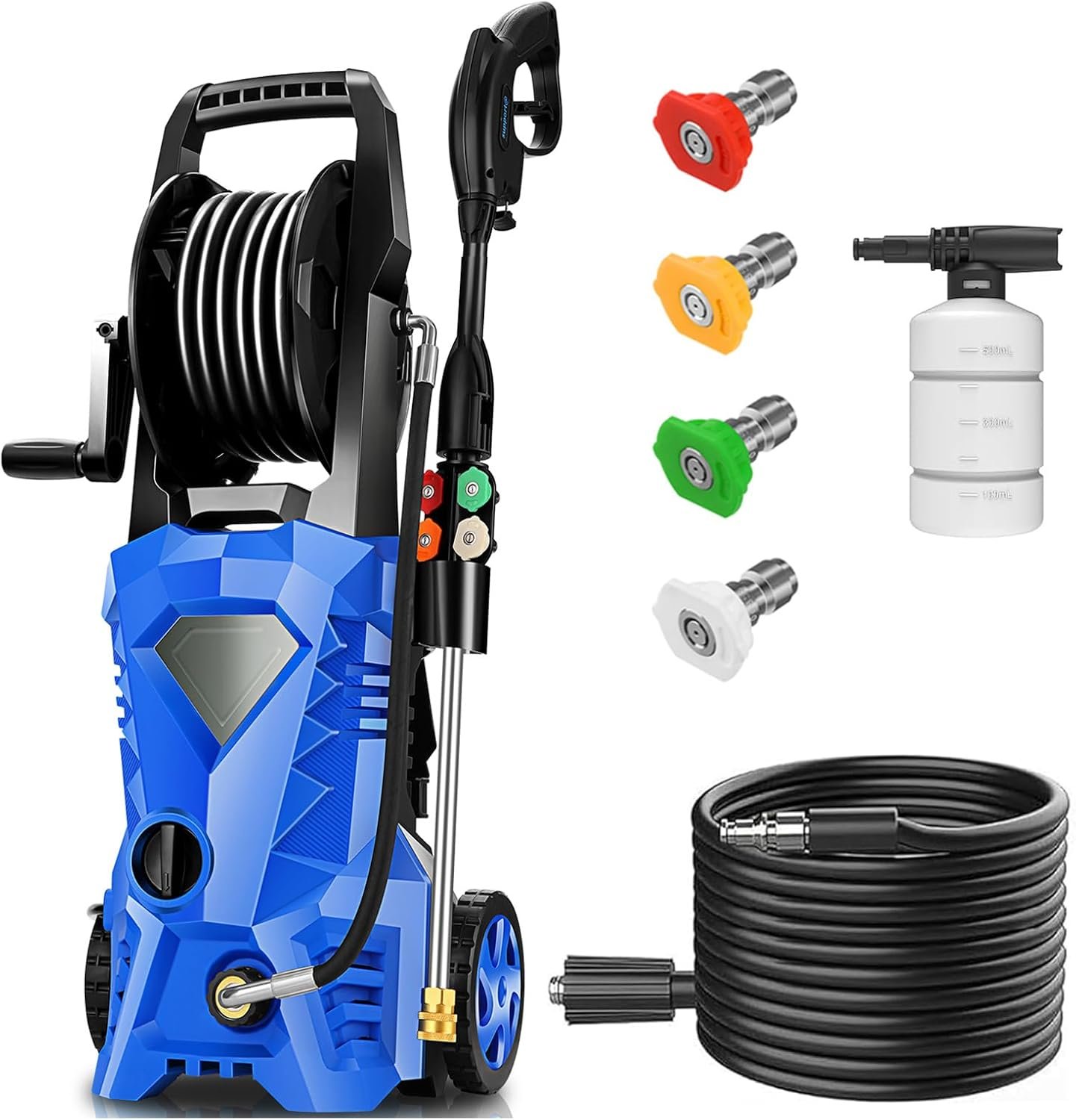 Electric Pressure Washer 5000 PSI Portable Power Washer with 23FT Hose Reel, 4 Nozzle Set, GFCI Protection, Suitable for Home/Cars/Fences/Windows, Blue